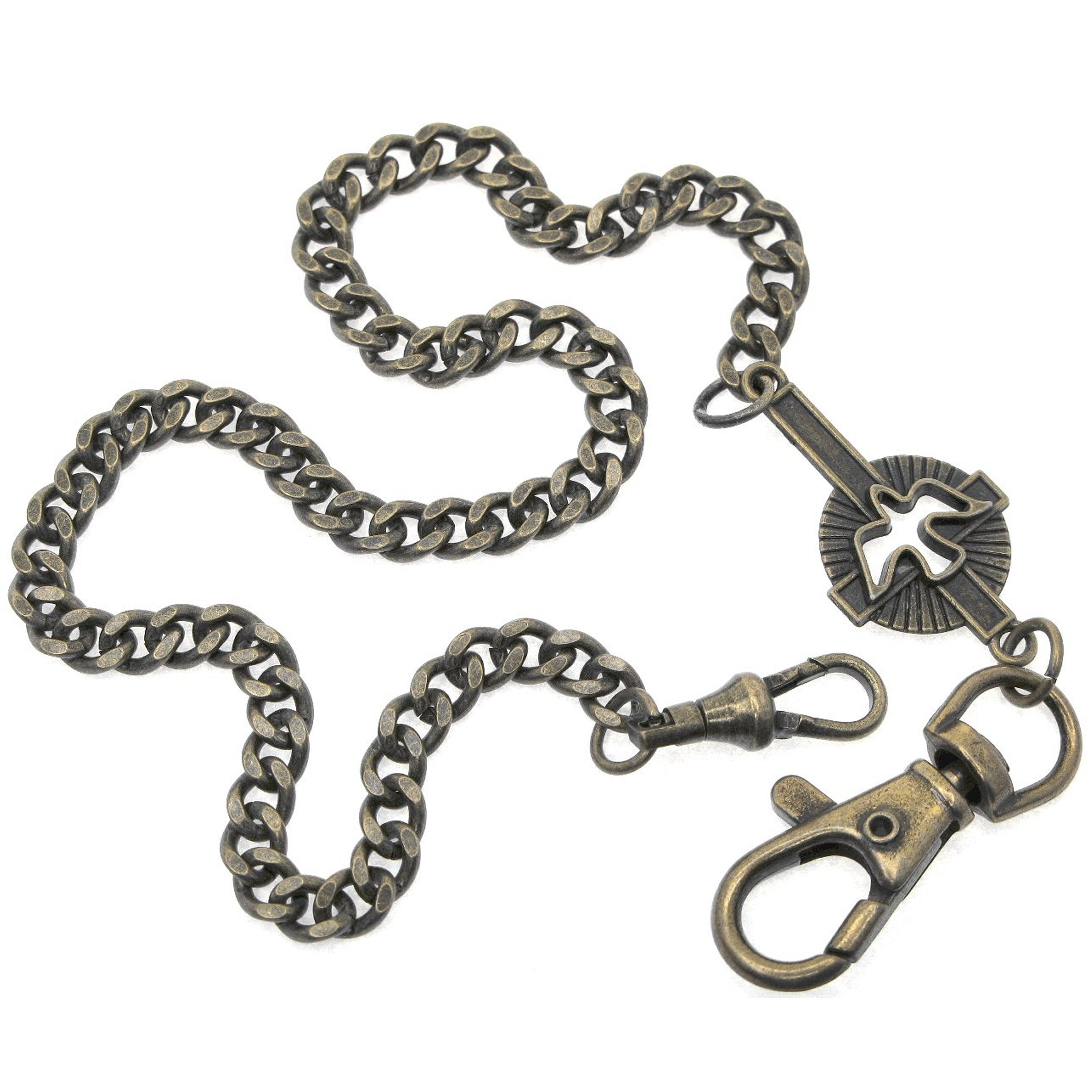 Pocket Watch Chain Antique Brass Color with Cross Design Charm Fob ACF176