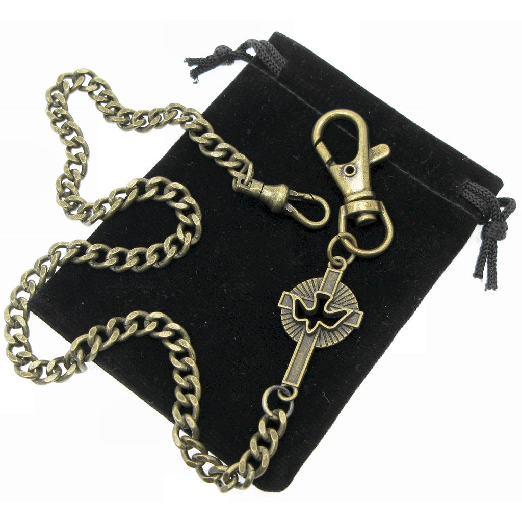Pocket Watch Chain Antique Brass Color with Cross Design Charm Fob ACF176