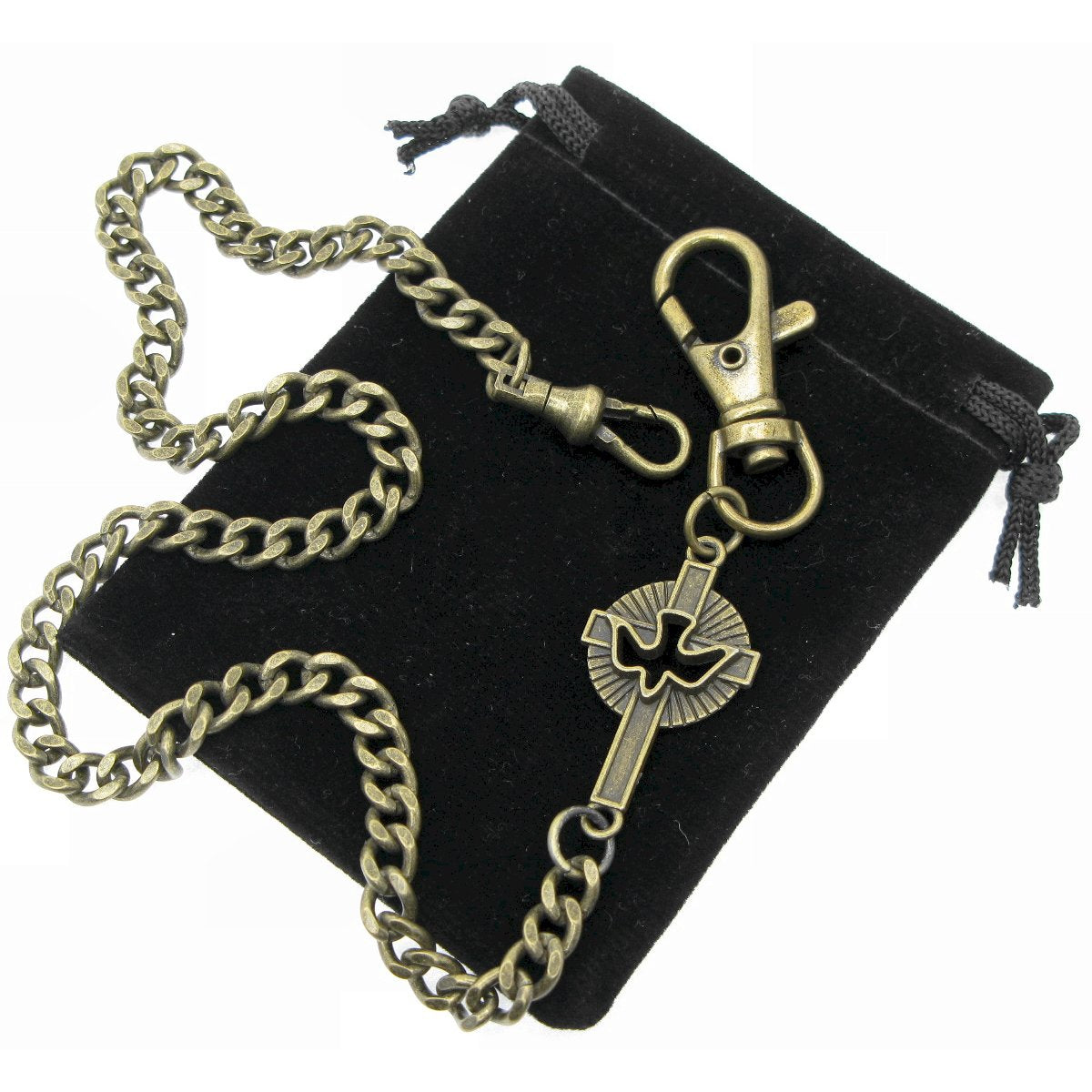 Pocket Watch Chain Antique Brass Color with Cross Design Charm Fob ACF176
