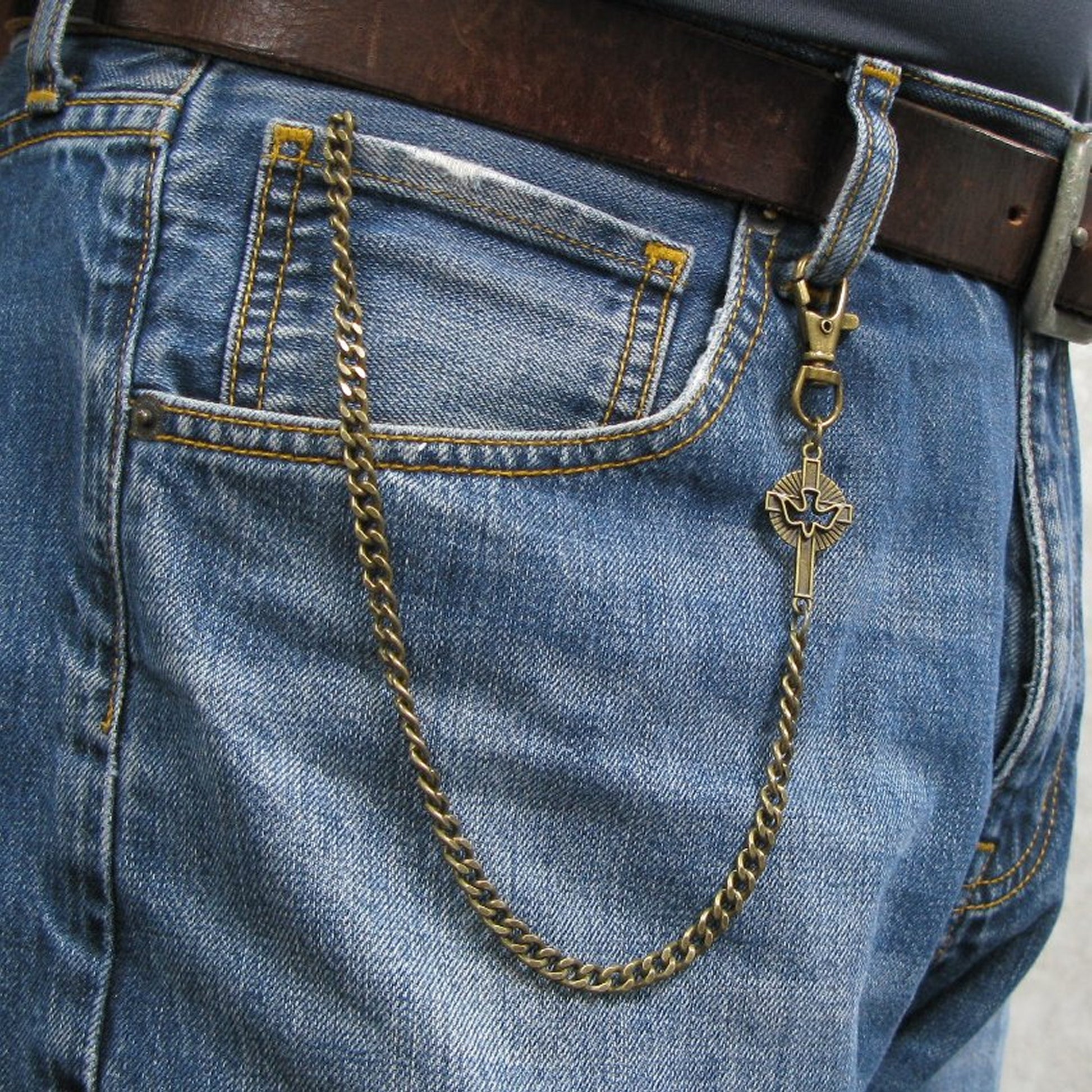 Pocket Watch Chain Antique Brass Color with Cross Design Charm Fob ACF176