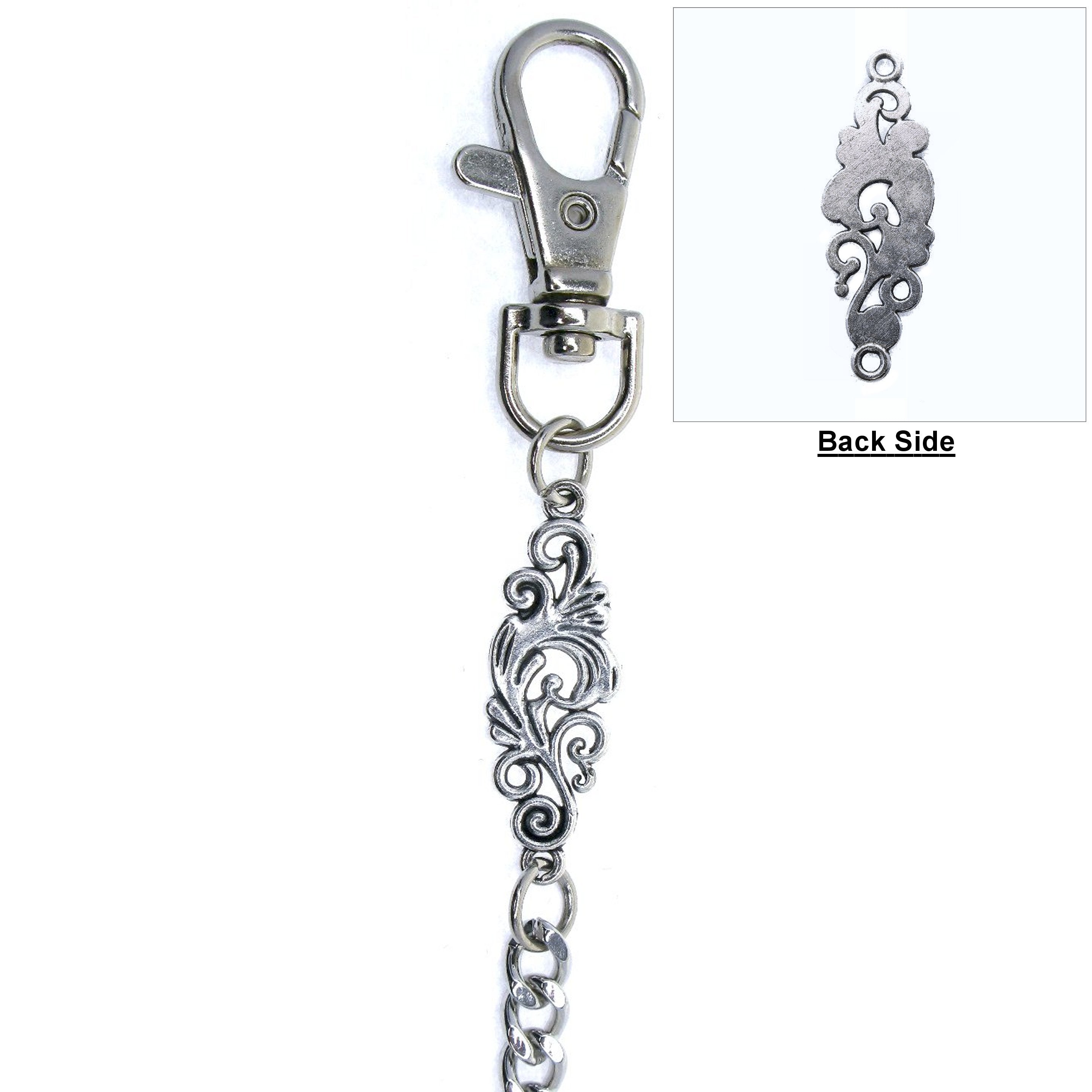 watchvshop Pocket Watch Chain Silver Color Albert Chain for Men with Classic Design Charm Fob and Large Lobster Clasp Swivel Clasp ACF178