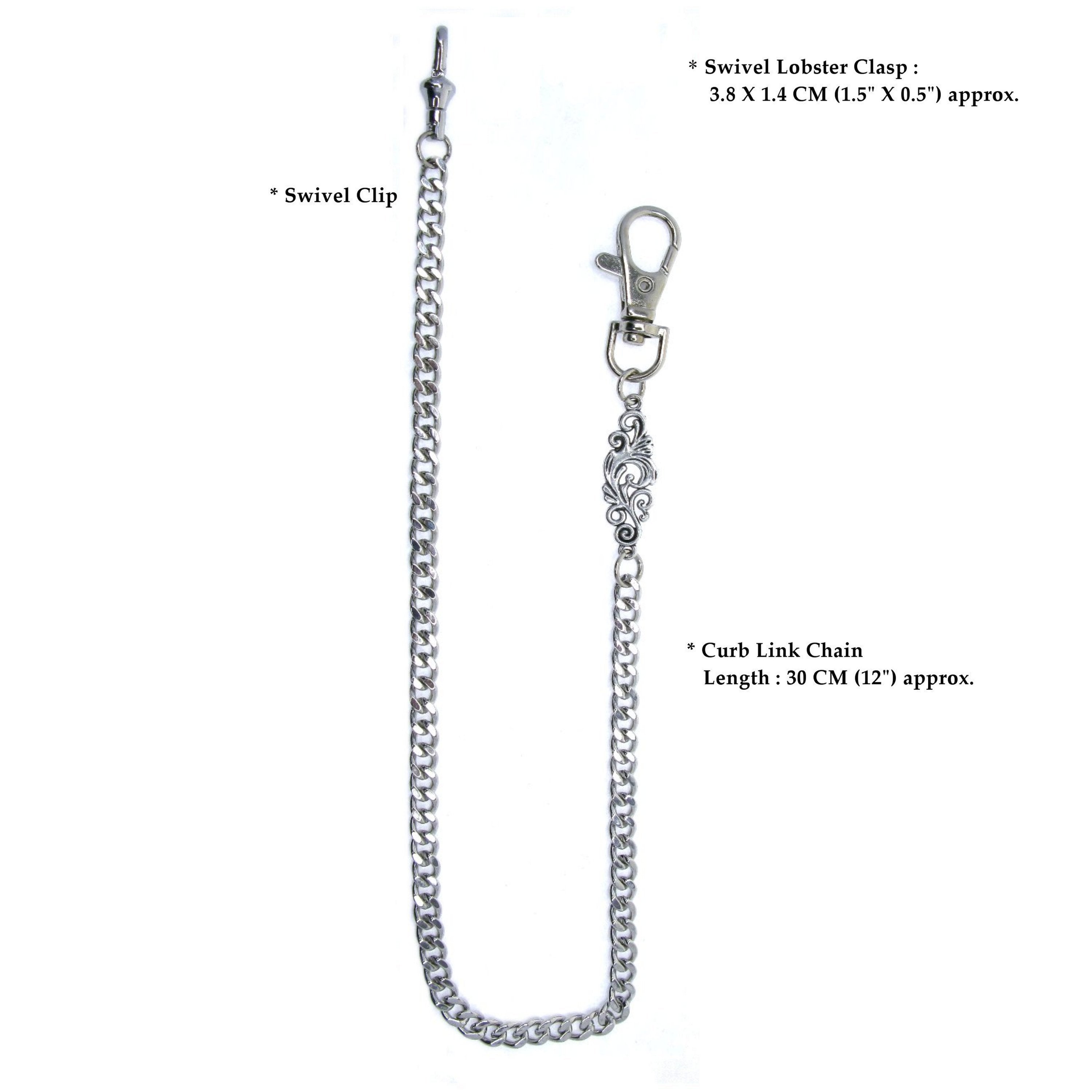 watchvshop Pocket Watch Chain Silver Color Albert Chain for Men with Classic Design Charm Fob and Large Lobster Clasp Swivel Clasp ACF178