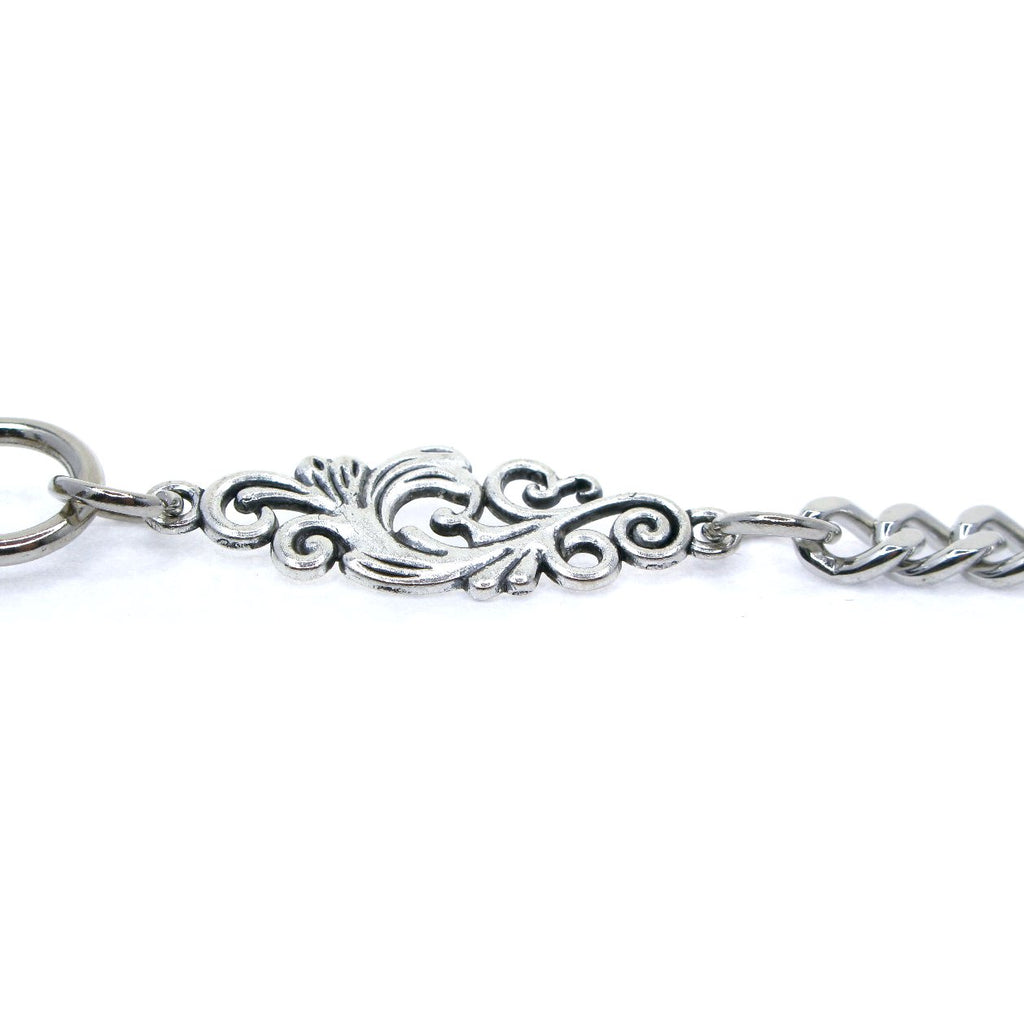 watchvshop Pocket Watch Chain Silver Color Albert Chain for Men with Classic Design Charm Fob and Large Lobster Clasp Swivel Clasp ACF178