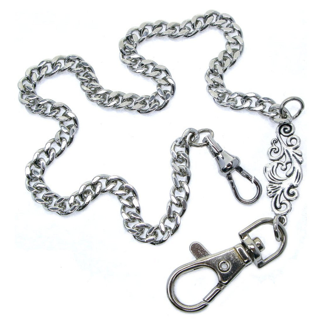 watchvshop Pocket Watch Chain Silver Color Albert Chain for Men with Classic Design Charm Fob and Large Lobster Clasp Swivel Clasp ACF178