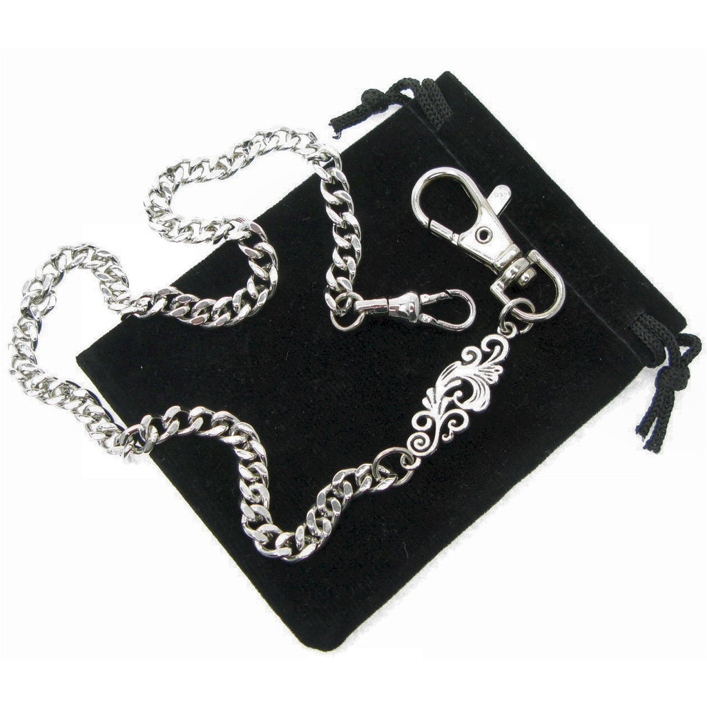 watchvshop Pocket Watch Chain Silver Color Albert Chain for Men with Classic Design Charm Fob and Large Lobster Clasp Swivel Clasp ACF178
