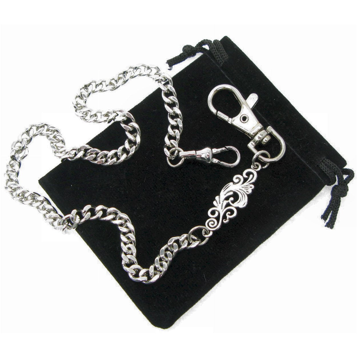 watchvshop Pocket Watch Chain Silver Color Albert Chain for Men with Classic Design Charm Fob and Large Lobster Clasp Swivel Clasp ACF178