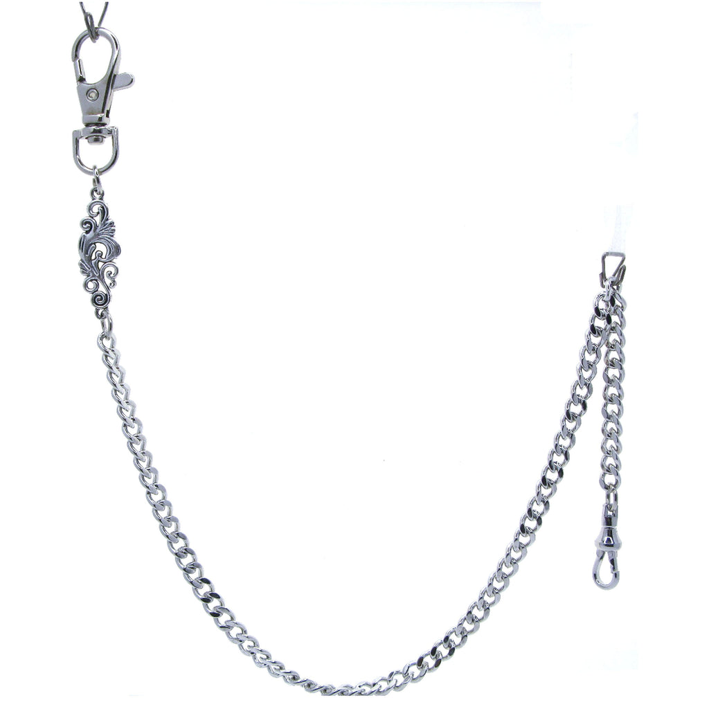 watchvshop Pocket Watch Chain Silver Color Albert Chain for Men with Classic Design Charm Fob and Large Lobster Clasp Swivel Clasp ACF178