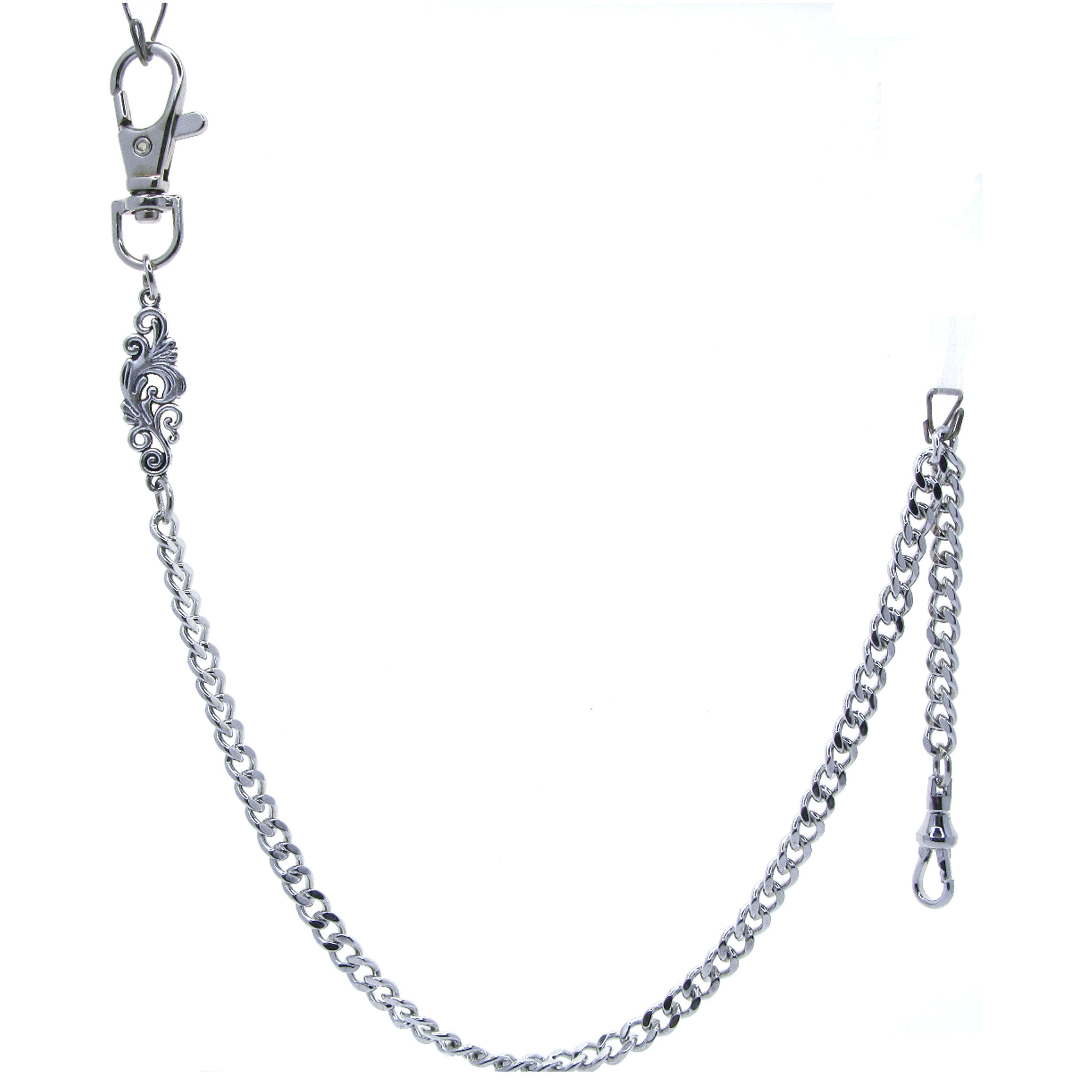 watchvshop Pocket Watch Chain Silver Color Albert Chain for Men with Classic Design Charm Fob and Large Lobster Clasp Swivel Clasp ACF178