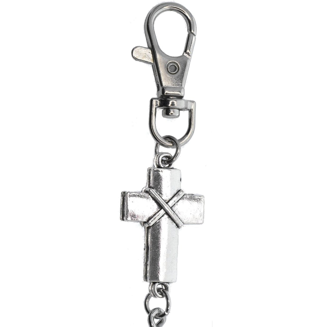 watchvshop Pocket Watch Chain Silver Color Albert Chain for Men with Cross Design Charm Fob and Large Lobster Clasp Swivel Clasp ACF189