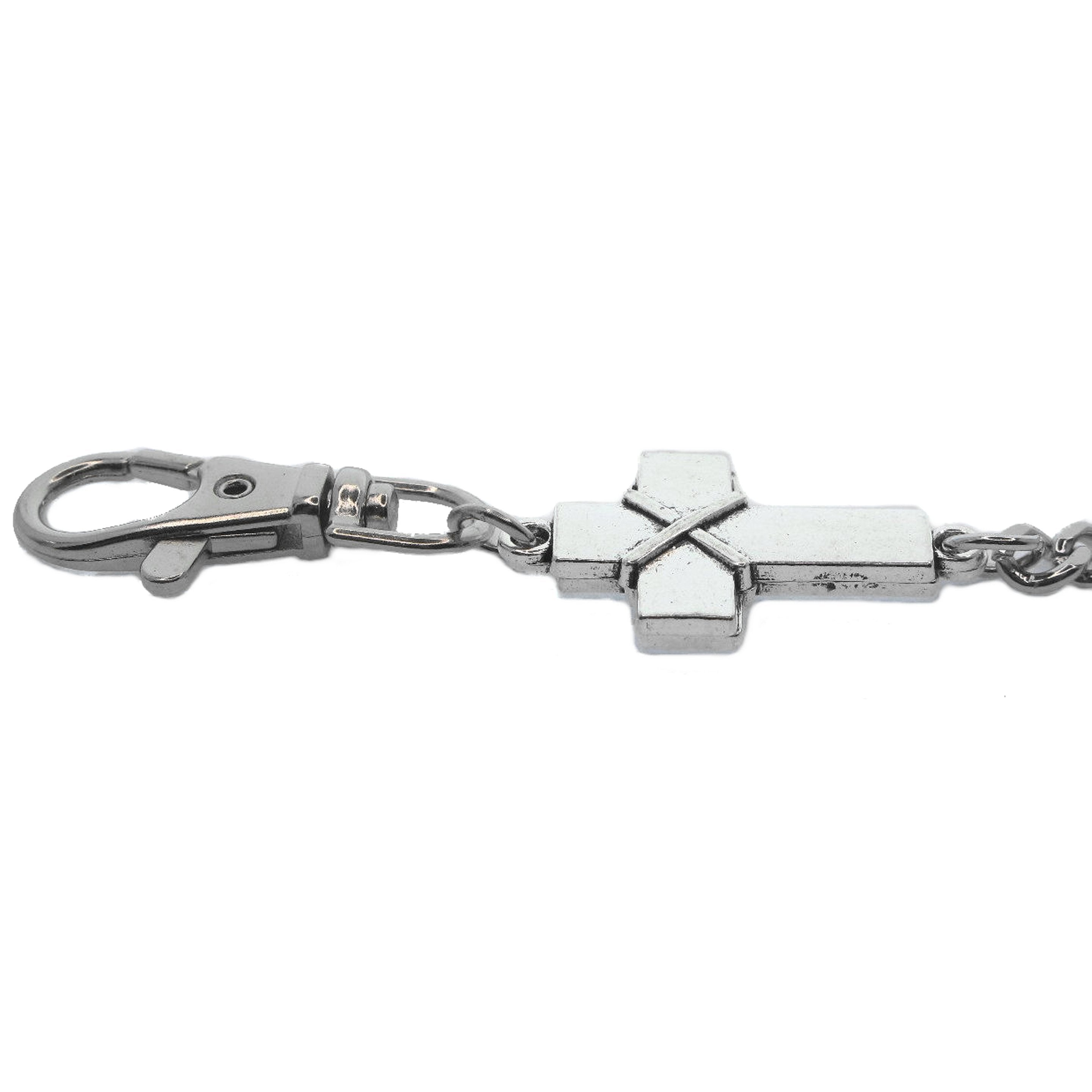 watchvshop Pocket Watch Chain Silver Color Albert Chain for Men with Cross Design Charm Fob and Large Lobster Clasp Swivel Clasp ACF189