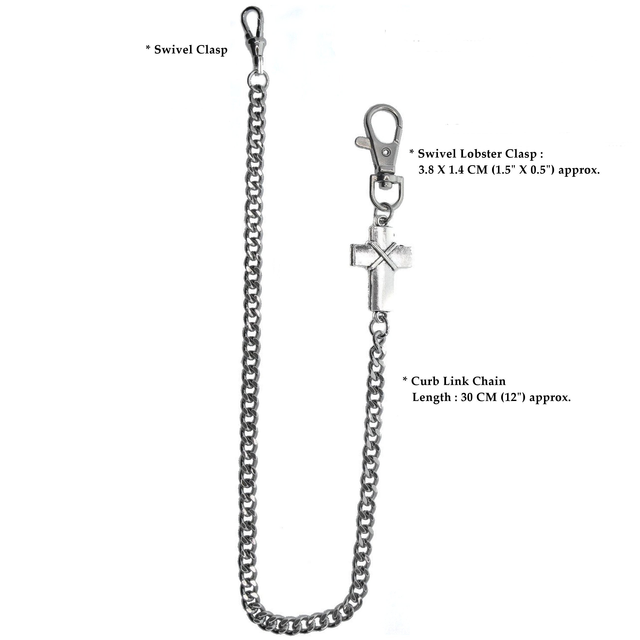 watchvshop Pocket Watch Chain Silver Color Albert Chain for Men with Cross Design Charm Fob and Large Lobster Clasp Swivel Clasp ACF189