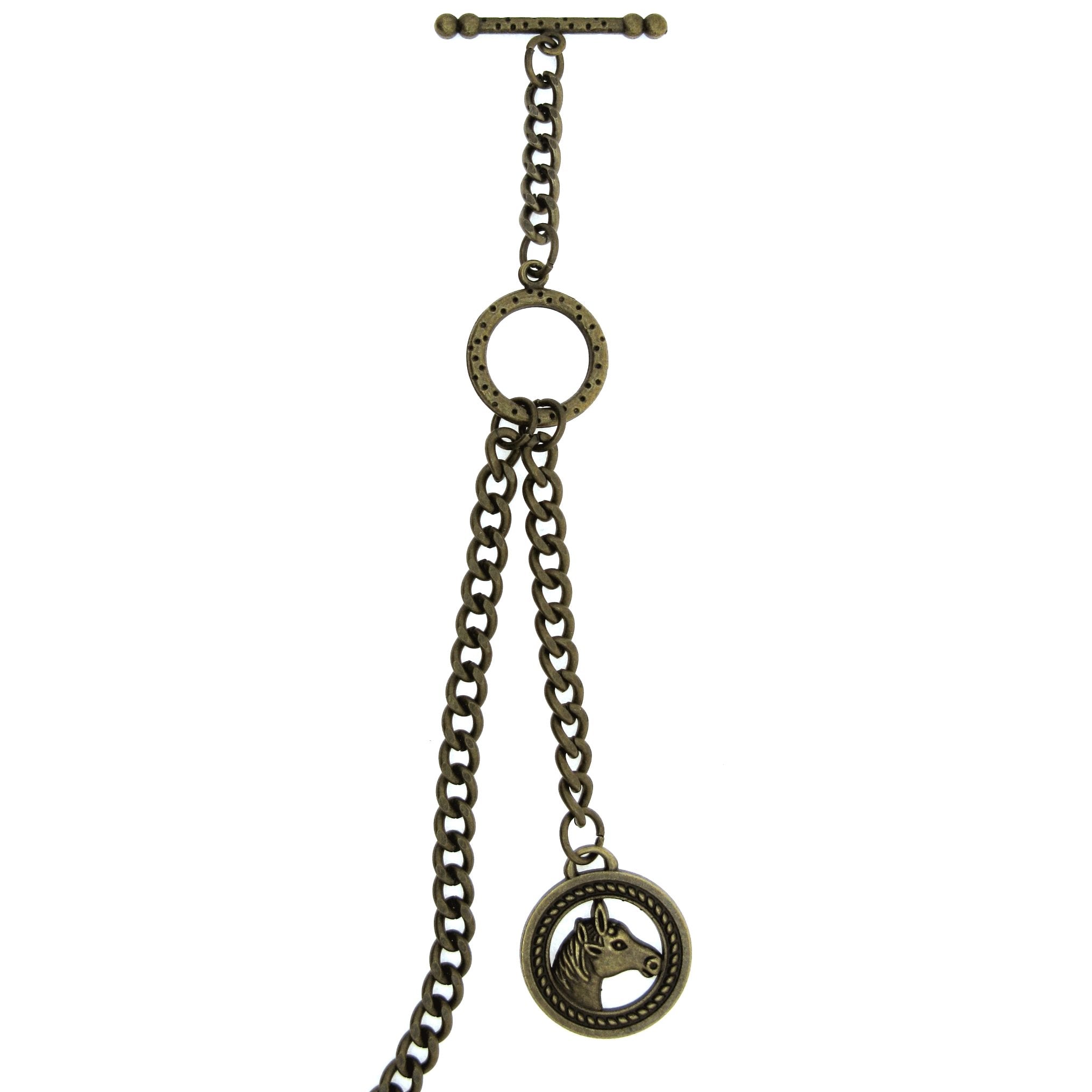 Albert Chain Pocket Watch Chains for Men Antique Brass Color - 2 Ways Usage on Vests & Trousers or Jeans with Horse Design Fob T Bar ACT03