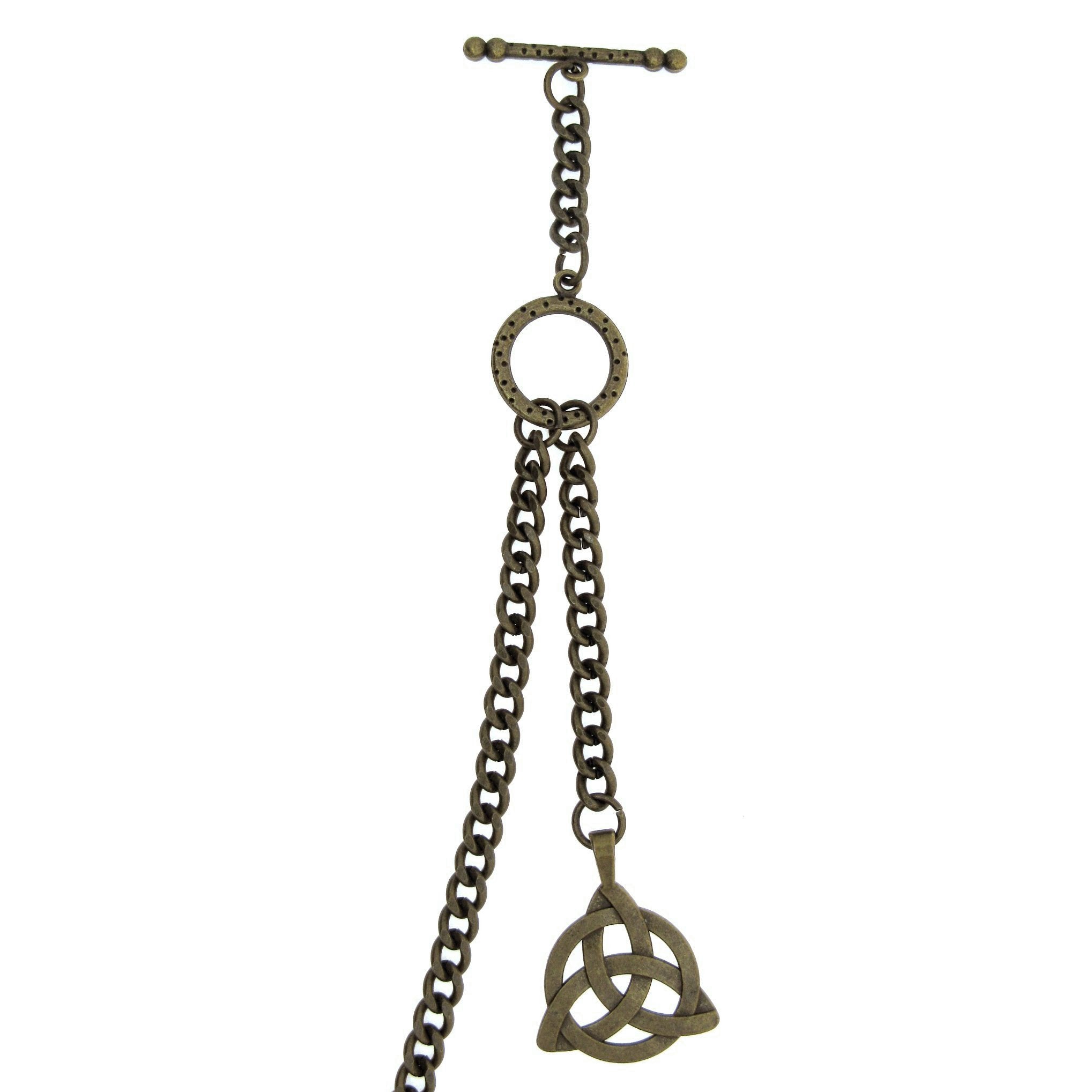 Albert Chain Antique Brass Color Pocket Watch Chain Vest Chain - 2 Ways Usage on Vests & Trousers or Jeans with Celtic Knot Design Fob T Bar ACT08A