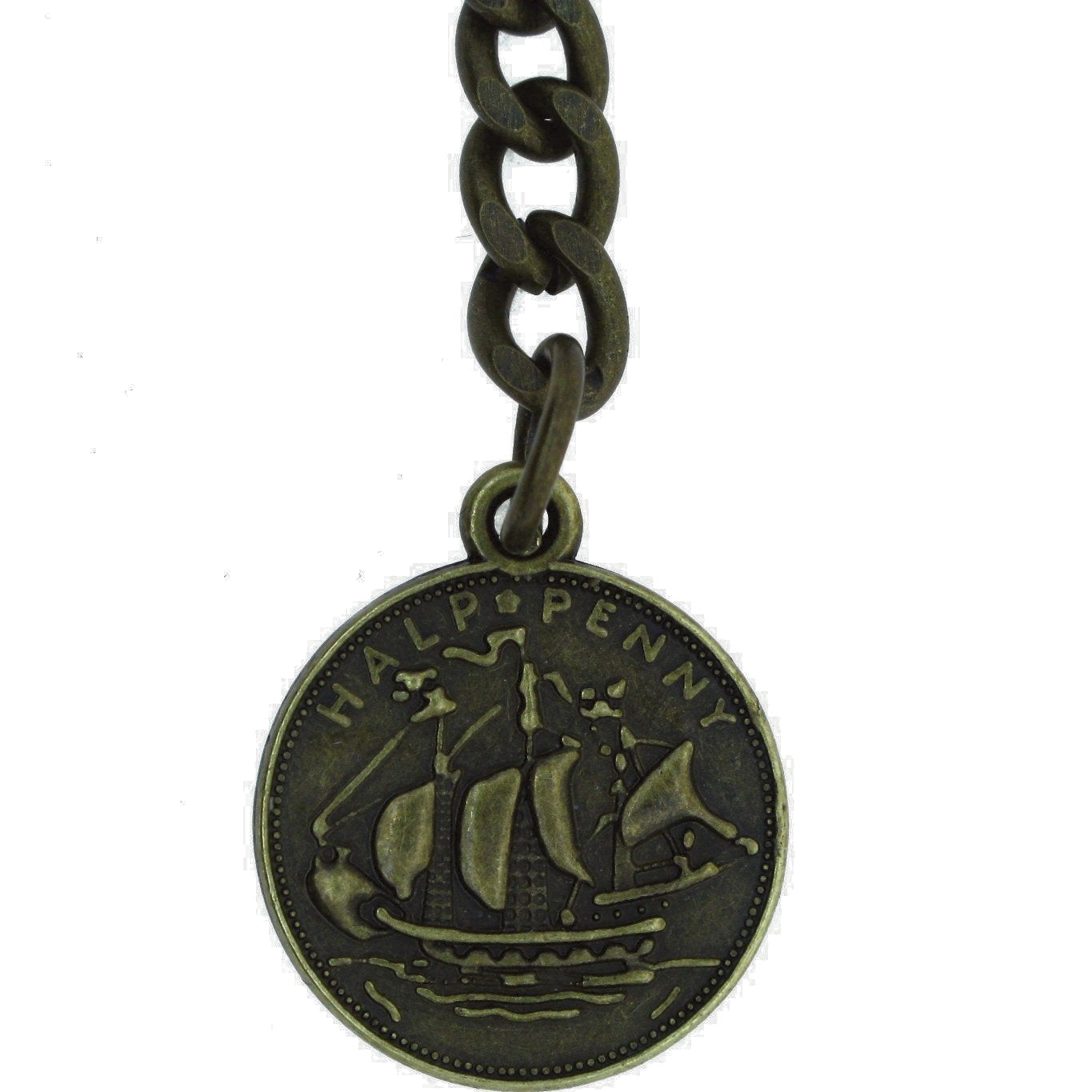 Albert Chain Pocket Watch Chains for Men Antique Brass Color with Queen Elizabeth Half Penny Coin Design Fob T Bar ACT106