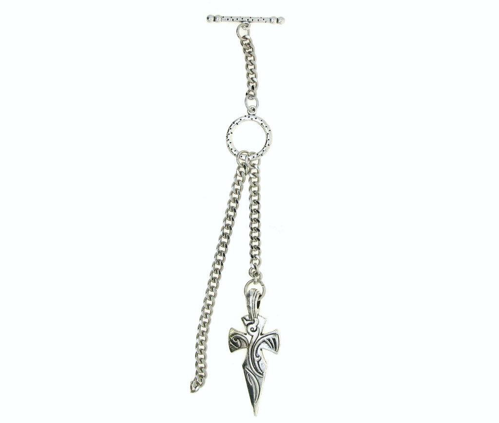 Silver Color Albert Chain using in Jean & Vest with Religious Cross Design Fob ACT113
