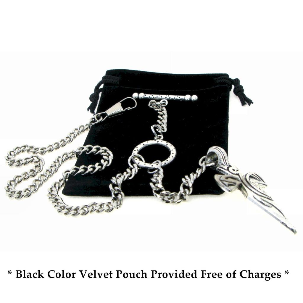 Silver Color Albert Chain using in Jean & Vest with Religious Cross Design Fob ACT113