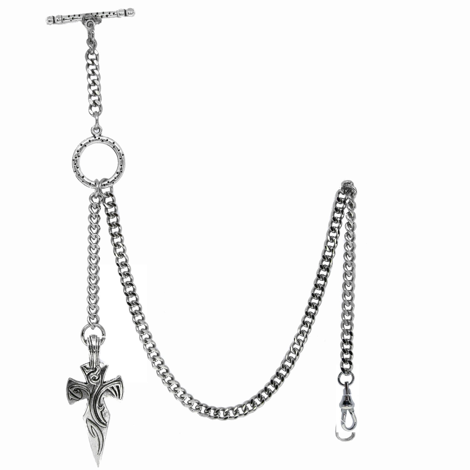 Silver Albert Chain with Religious Cross Fob