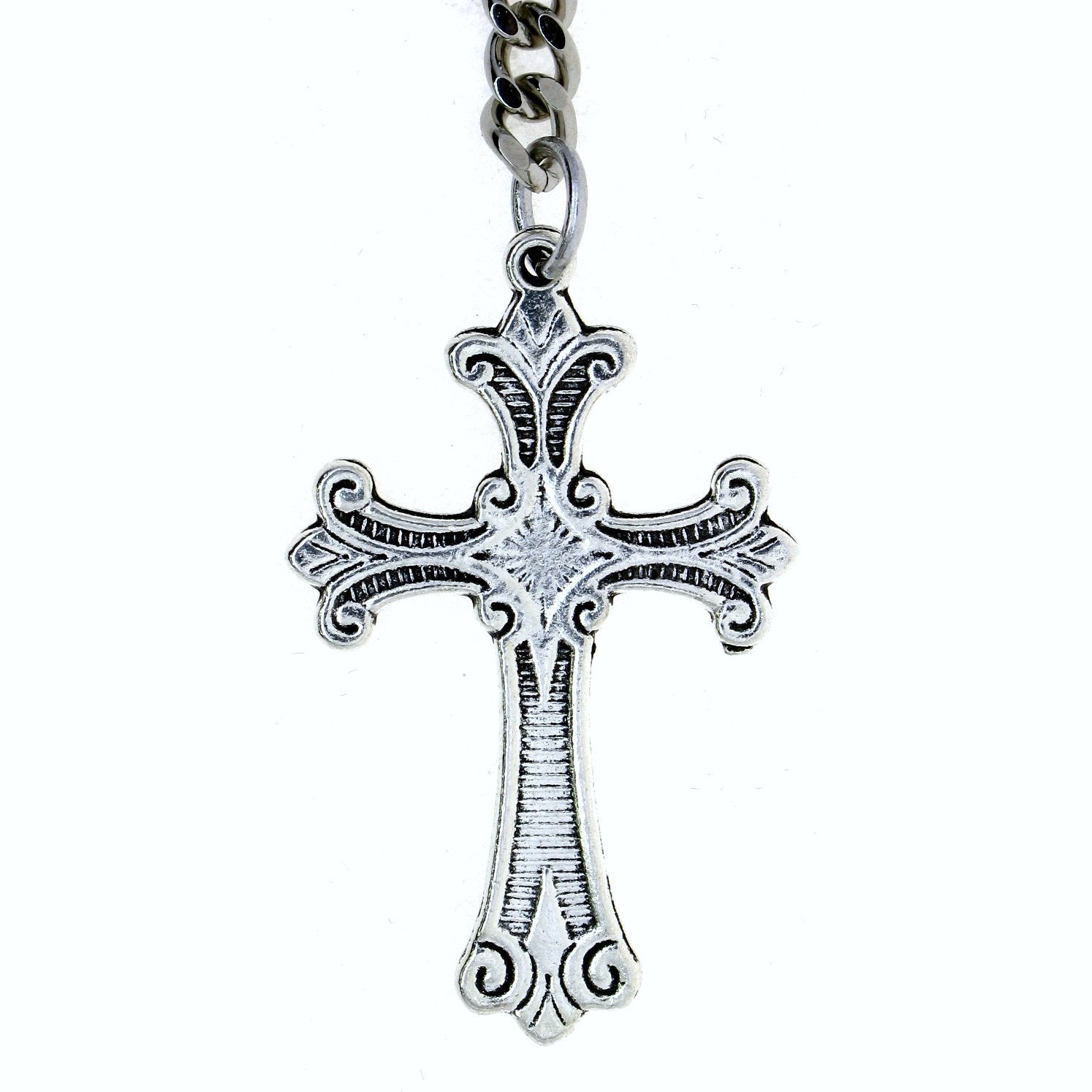 Albert Pocket Watch Chain Silver Color Vest Chain for Men - 2 Ways Usage on Vests & Trousers or Jeans with Religious Cross Design Fob T Bar ACT114A