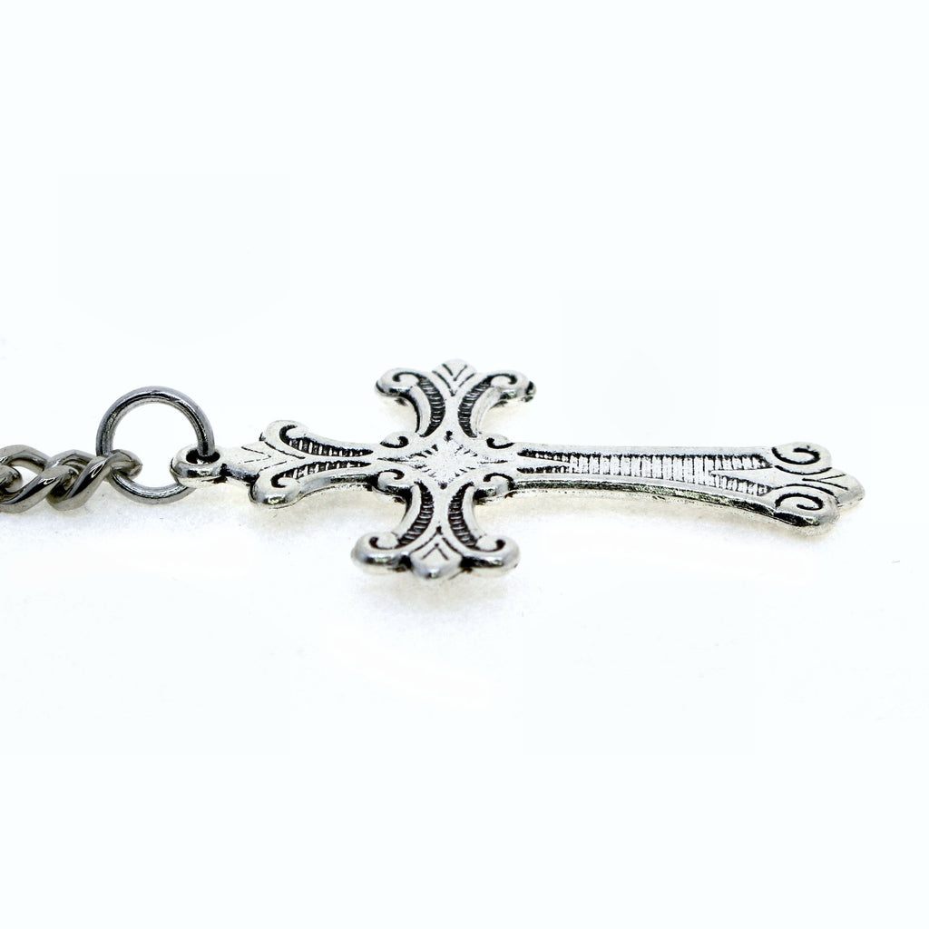 Albert Pocket Watch Chain Silver Color Vest Chain for Men - 2 Ways Usage on Vests & Trousers or Jeans with Religious Cross Design Fob T Bar ACT114A