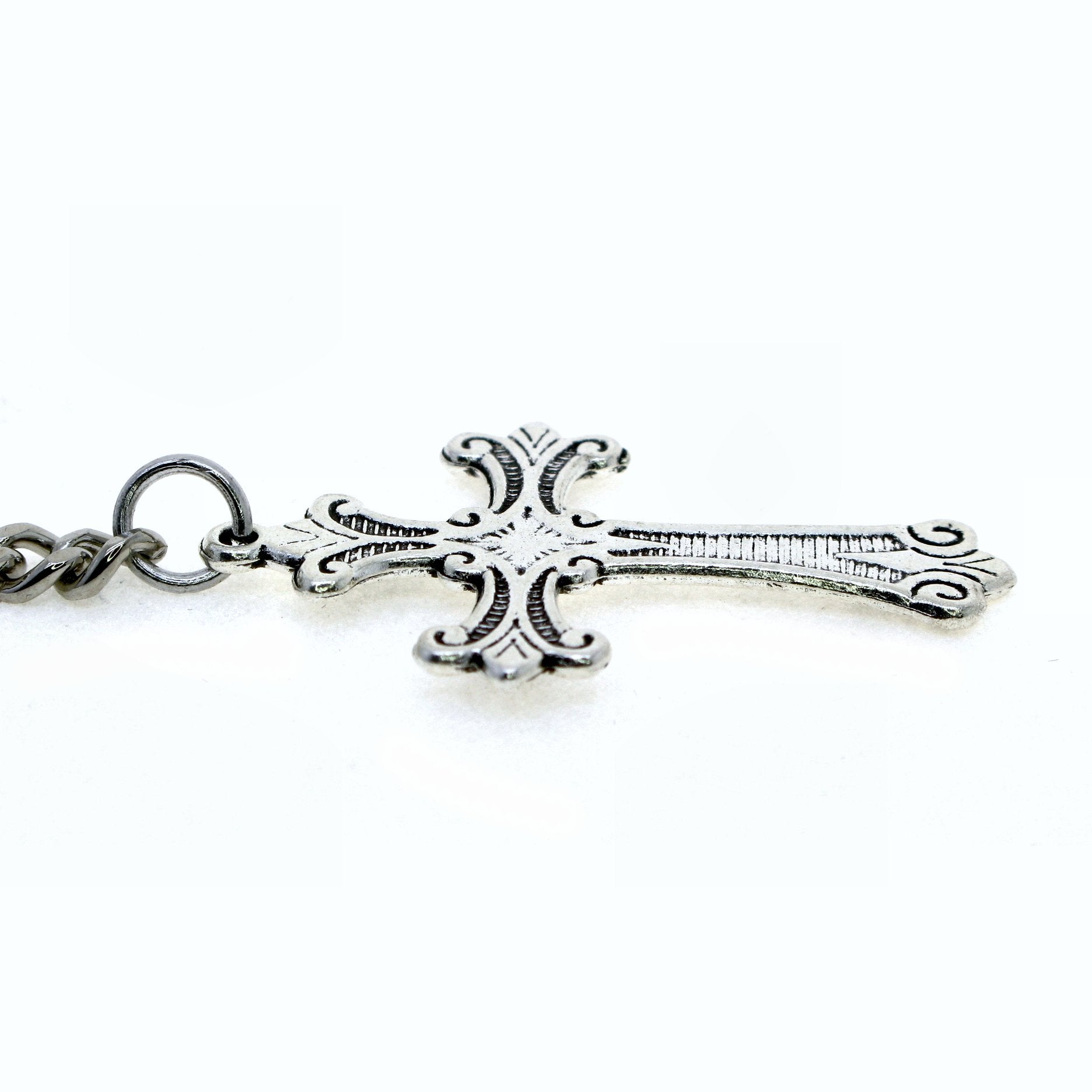 Albert Pocket Watch Chain Silver Color Vest Chain for Men - 2 Ways Usage on Vests & Trousers or Jeans with Religious Cross Design Fob T Bar ACT114A