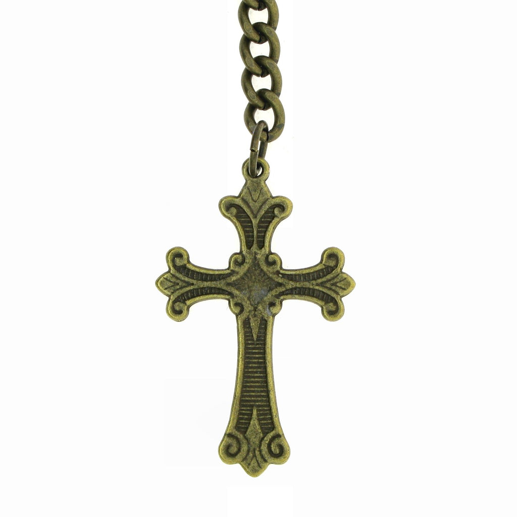 Albert Chain Pocket Watch Chains for Men Antique Brass Color - 2 Ways Usage on Vests & Trousers or Jeans with Religious Cross Design Fob T Bar ACT115