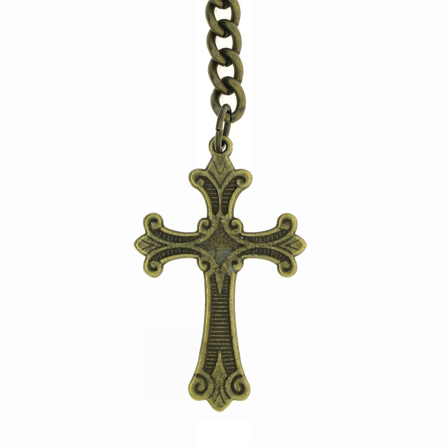 Albert Chain Pocket Watch Chains for Men Antique Brass Color - 2 Ways Usage on Vests & Trousers or Jeans with Religious Cross Design Fob T Bar ACT115