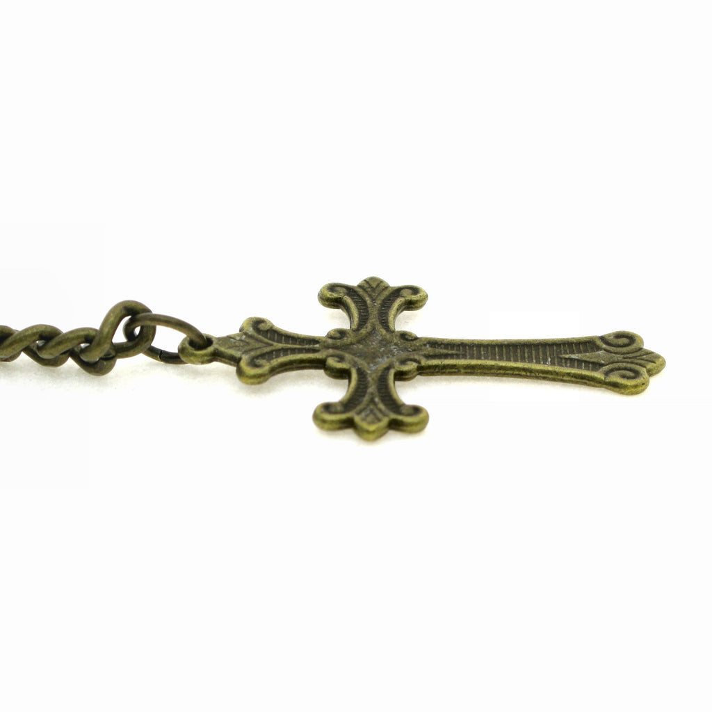 Albert Chain Pocket Watch Chains for Men Antique Brass Color - 2 Ways Usage on Vests & Trousers or Jeans with Religious Cross Design Fob T Bar ACT115