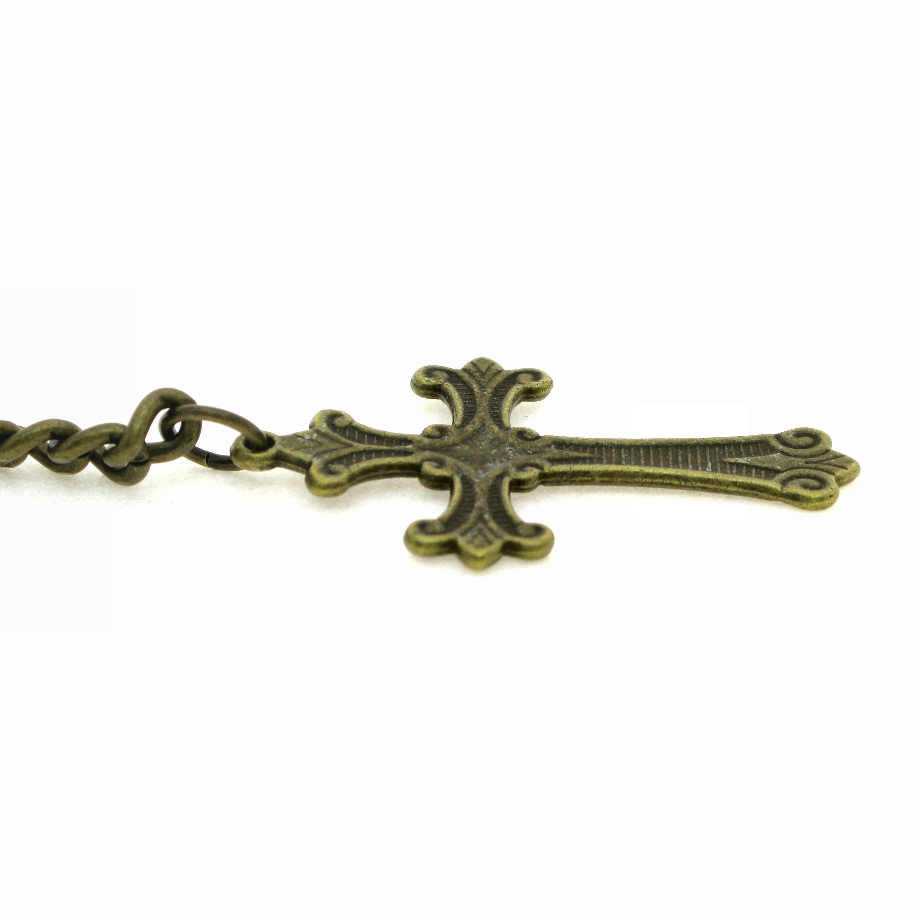 Albert Chain Pocket Watch Chains for Men Antique Brass Color - 2 Ways Usage on Vests & Trousers or Jeans with Religious Cross Design Fob T Bar ACT115