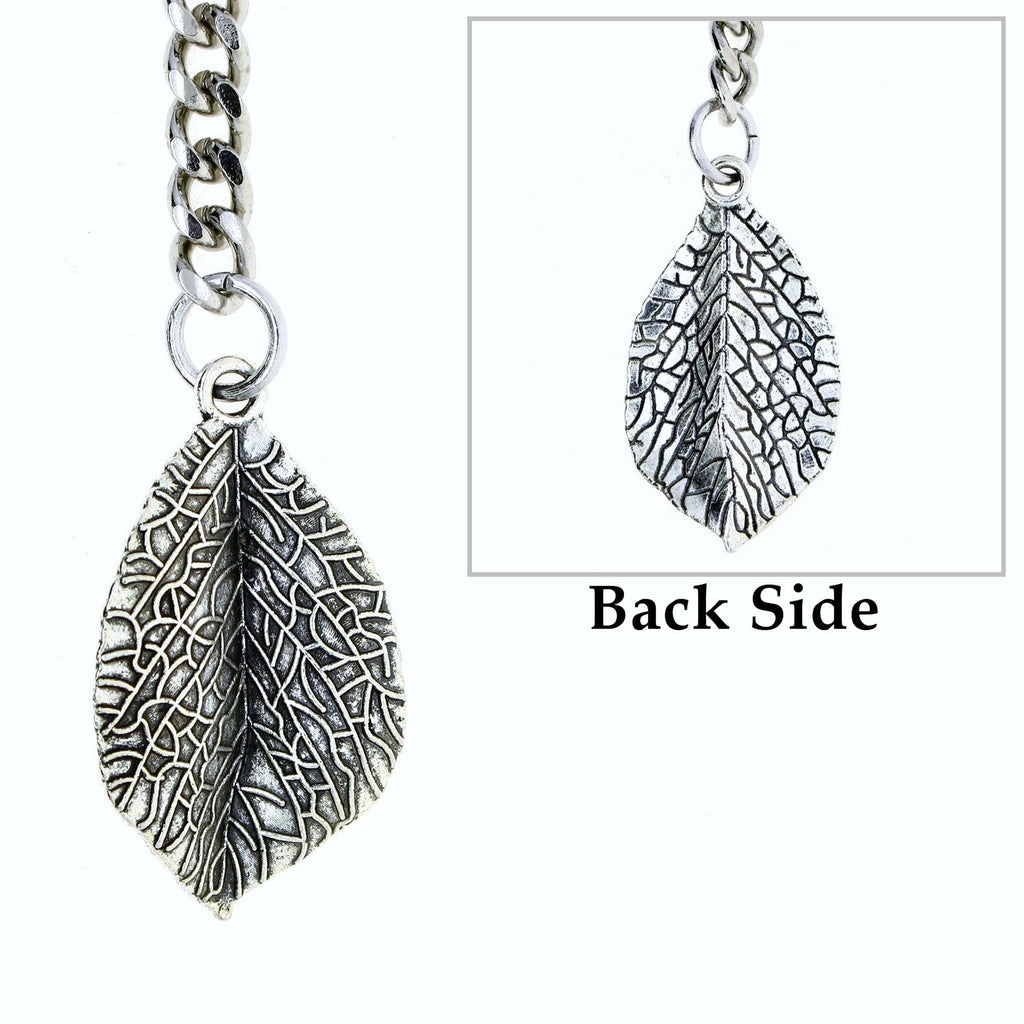 Albert Chain Silver Color Pocket Watch Chains for Men - 2 Ways Usage on Vests & Trousers or Jeans with Leaf Design Fob T Bar ACT116