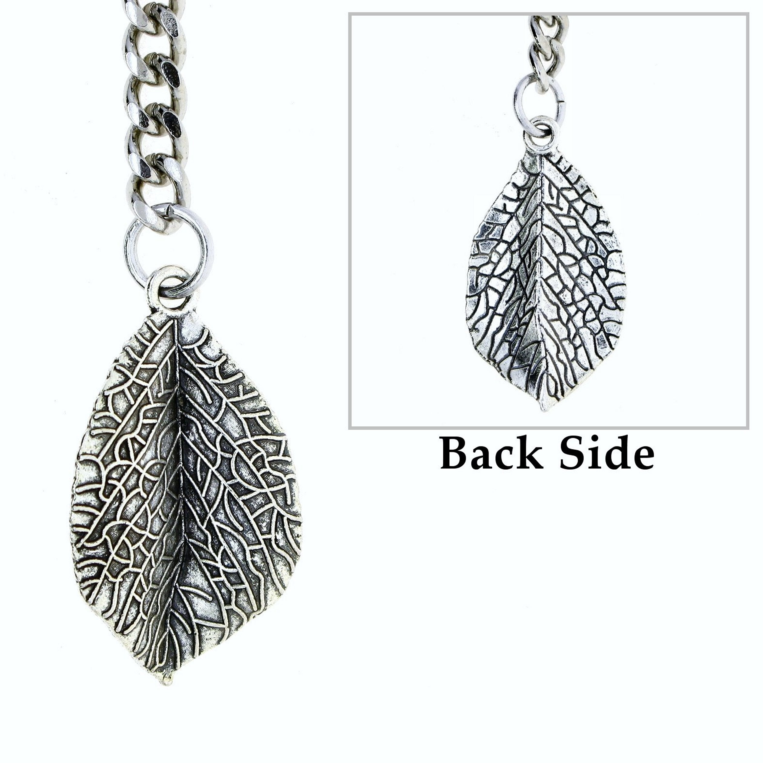 Albert Chain Silver Color Pocket Watch Chains for Men - 2 Ways Usage on Vests & Trousers or Jeans with Leaf Design Fob T Bar ACT116