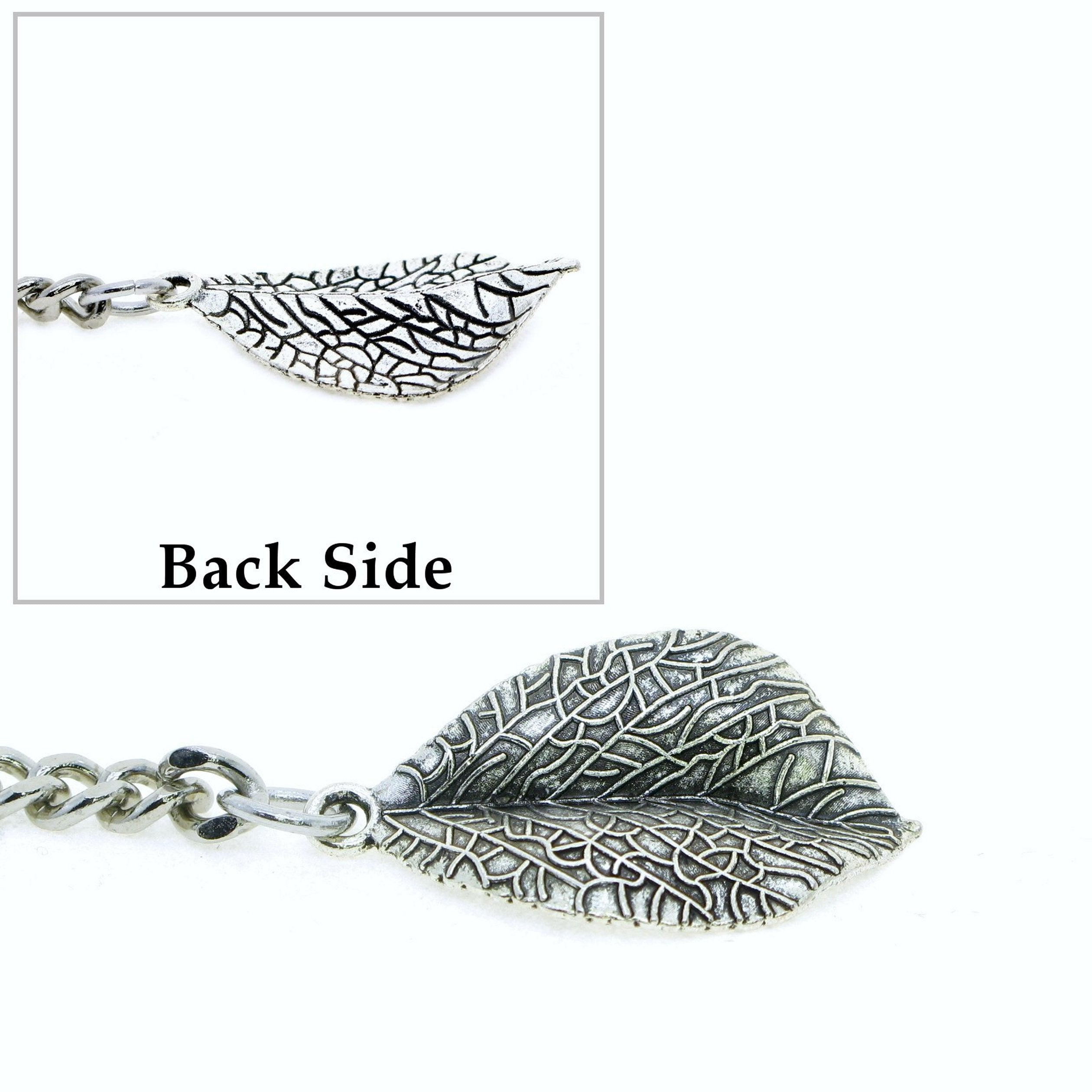 Albert Chain Silver Color Pocket Watch Chains for Men - 2 Ways Usage on Vests & Trousers or Jeans with Leaf Design Fob T Bar ACT116