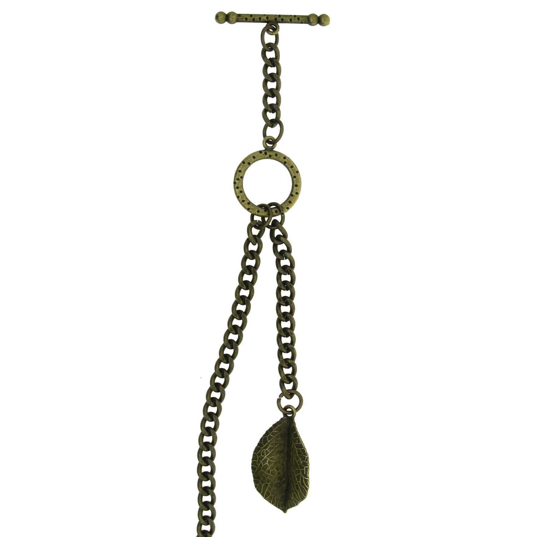 Albert Chain Antique Brass Color Pocket Watch Chain Vest Chain - 2 Ways Usage on Vests & Trousers or Jeans with Leaf Design Fob T Bar ACT117A