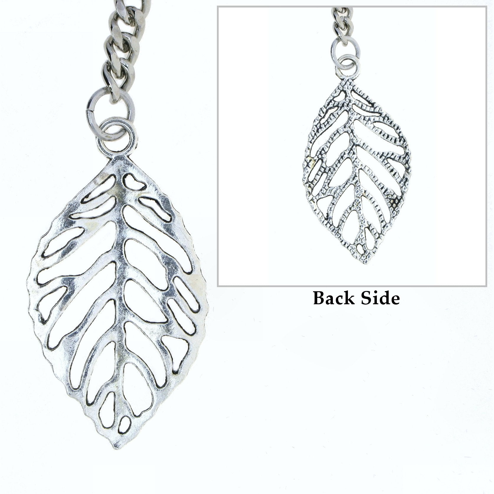 Albert Chain Silver Color Pocket Watch Chain Fob Chain for Men - 2 Ways Use on Vests & Trousers with Skeleton Leaf Design Fob T Bar ACT118A