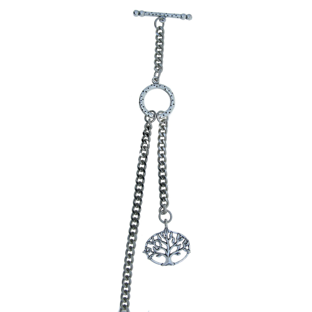 Albert Chain Silver Color Pocket Watch Chain Vest Chain - 2 Ways Usage on Vests & Trousers or Jeans with Life Tree Design Fob T Bar ACT12A