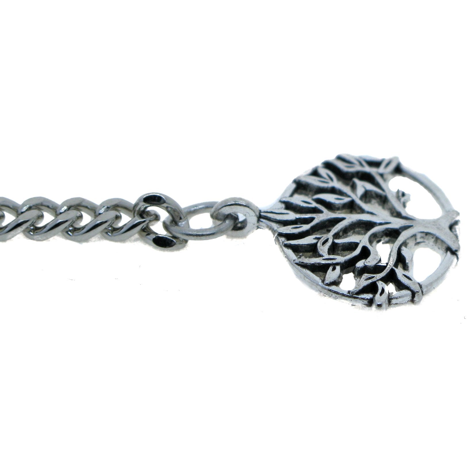 Albert Chain Silver Color Pocket Watch Chain Vest Chain - 2 Ways Usage on Vests & Trousers or Jeans with Life Tree Design Fob T Bar ACT12A