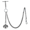 Albert Chain Silver Color Pocket Watch Chain Vest Chain - 2 Ways Usage on Vests & Trousers or Jeans with Life Tree Design Fob T Bar ACT12A