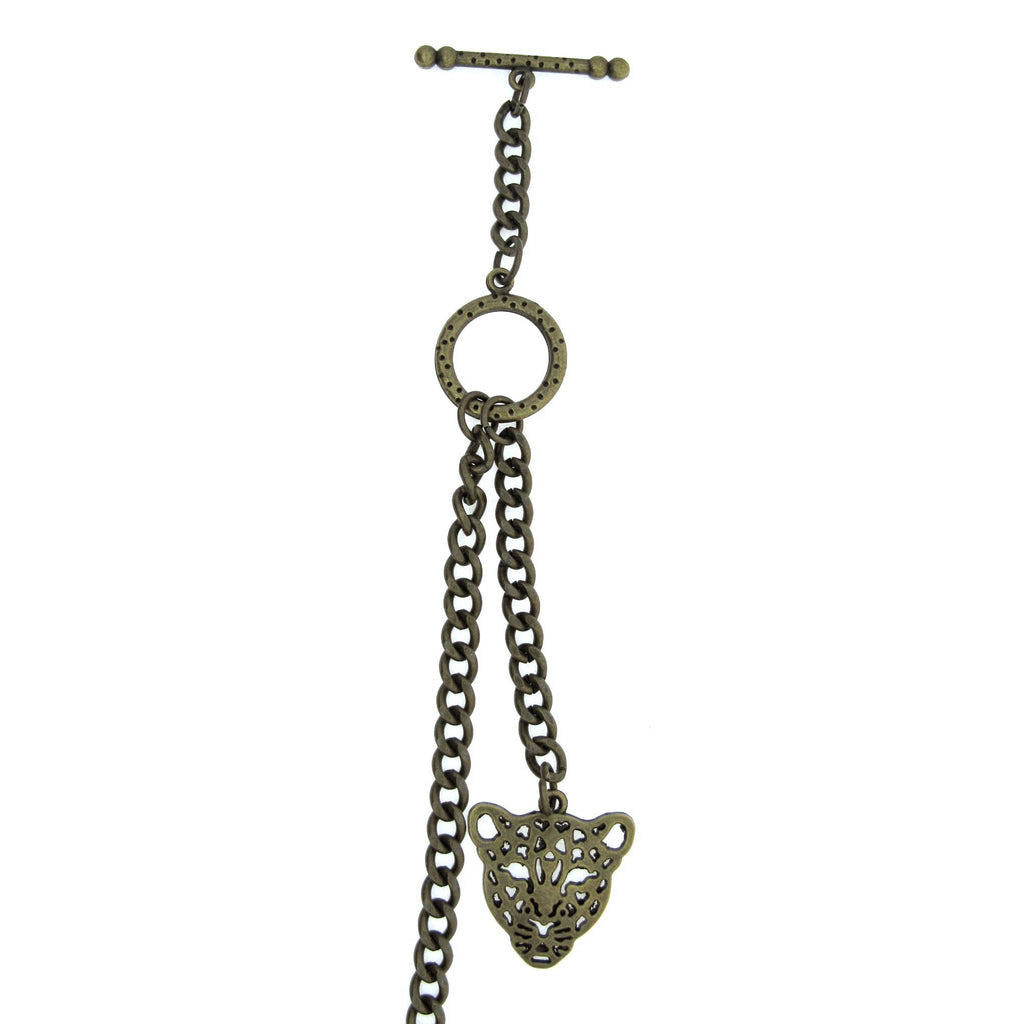 Albert Chain Pocket Watch Chains for Men Antique Brass Color - 2 Ways Usage on Vests & Trousers or Jeans with Leopard Head Design Fob T Bar ACT25