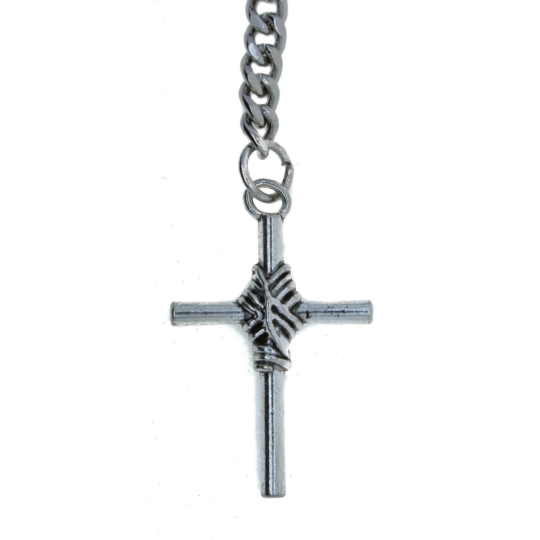 Albert Chain Silver Color Pocket Watch Chain Vest Chain - 2 Ways Usage on Vests & Trousers or Jeans with Religious Cross Design Fob T Bar ACT76A