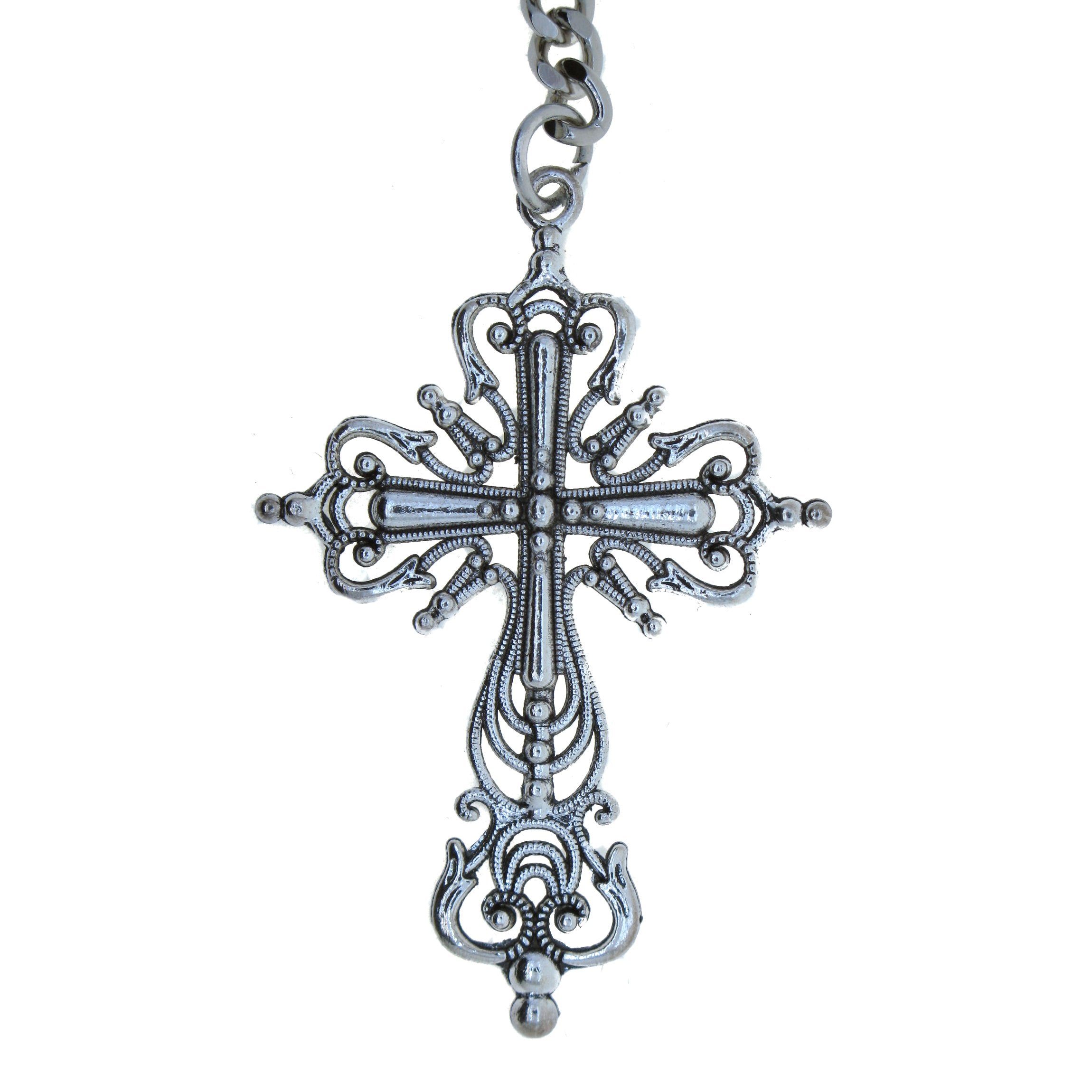 Albert Chain Silver Color Pocket Watch Chains for Men - 2 Ways Usage on Vests & Trousers or Jeans with Big Size Religious Cross Design Fob T Bar ACT77