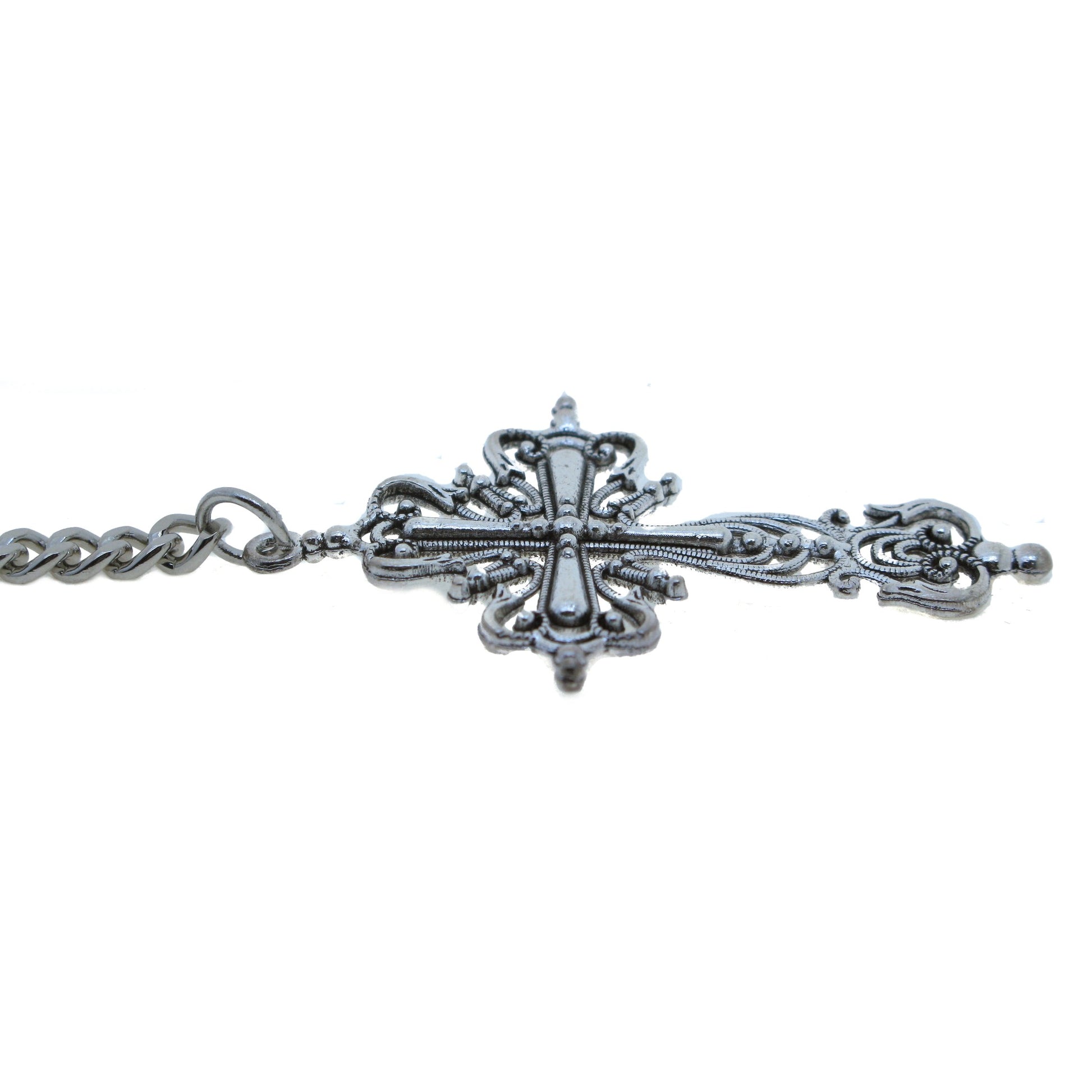 Albert Chain Silver Color Pocket Watch Chains for Men - 2 Ways Usage on Vests & Trousers or Jeans with Big Size Religious Cross Design Fob T Bar ACT77
