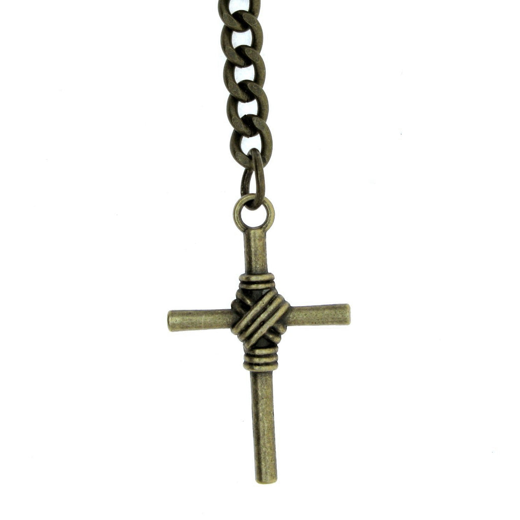Albert Chain Pocket Watch Chains for Men Antique Brass Color - 2 Ways Usage on Vests & Trousers or Jeans with Religious Cross Design Fob T Bar ACT82