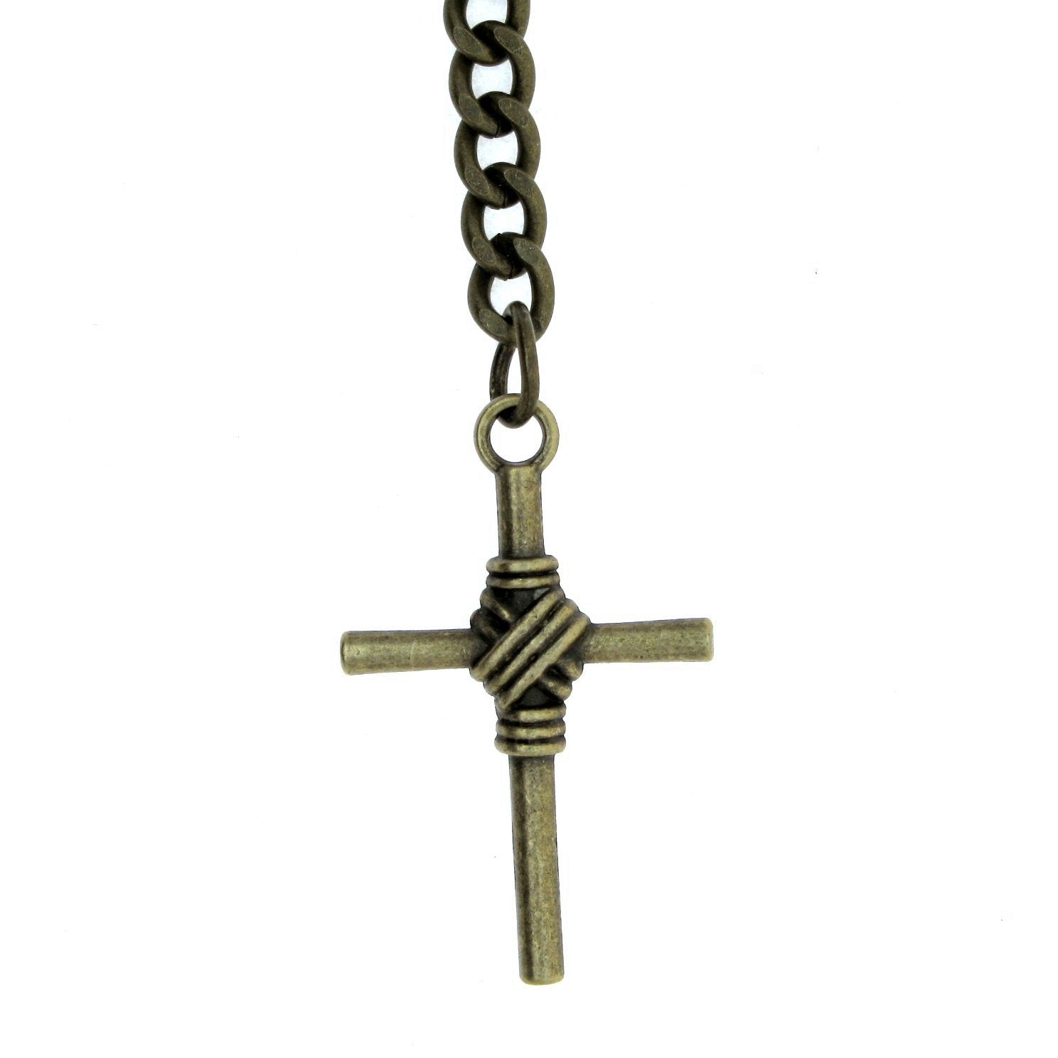 Albert Chain Pocket Watch Chains for Men Antique Brass Color - 2 Ways Usage on Vests & Trousers or Jeans with Religious Cross Design Fob T Bar ACT82