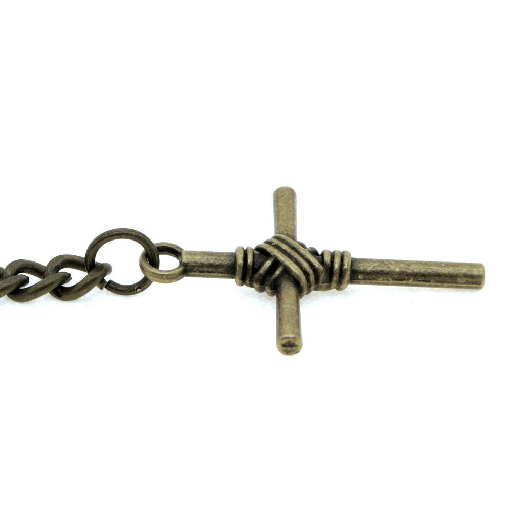 Albert Chain Pocket Watch Chains for Men Antique Brass Color - 2 Ways Usage on Vests & Trousers or Jeans with Religious Cross Design Fob T Bar ACT82