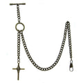 Albert Chain Pocket Watch Chains for Men Antique Brass Color - 2 Ways Usage on Vests & Trousers or Jeans with Religious Cross Design Fob T Bar ACT82
