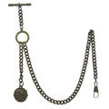 Albert Chain Pocket Watch Chains for Men Antique Brass Color with Ancient Soldier Medal Design Fob T Bar ACT92