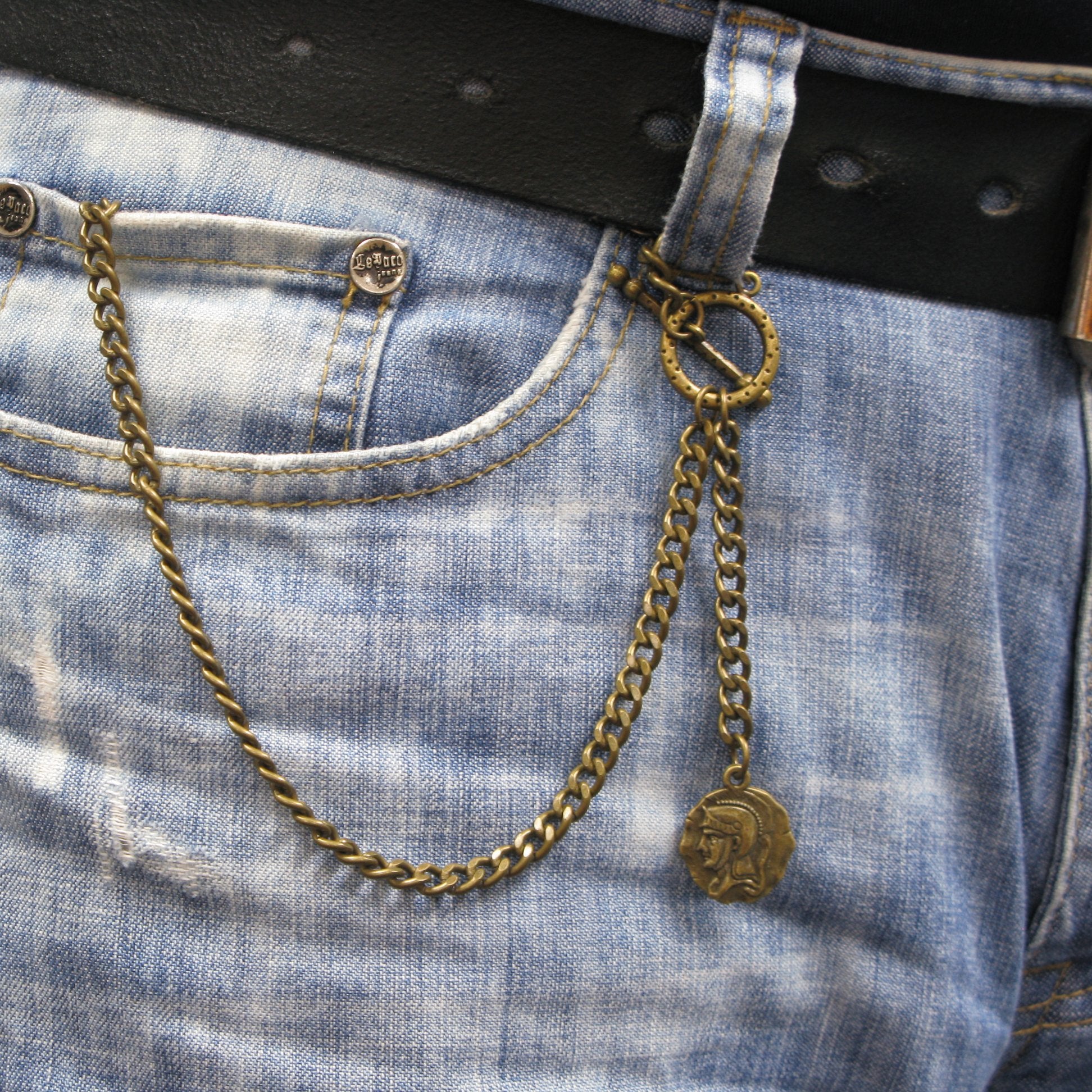 Albert Chain Pocket Watch Chains for Men Antique Brass Color with Ancient Soldier Medal Design Fob T Bar ACT92