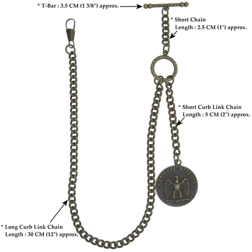 Albert Chain for Men Antique Brass Color with 32 MM Big Size US National Defense Eagle Medal Design Fob T Bar ACT95