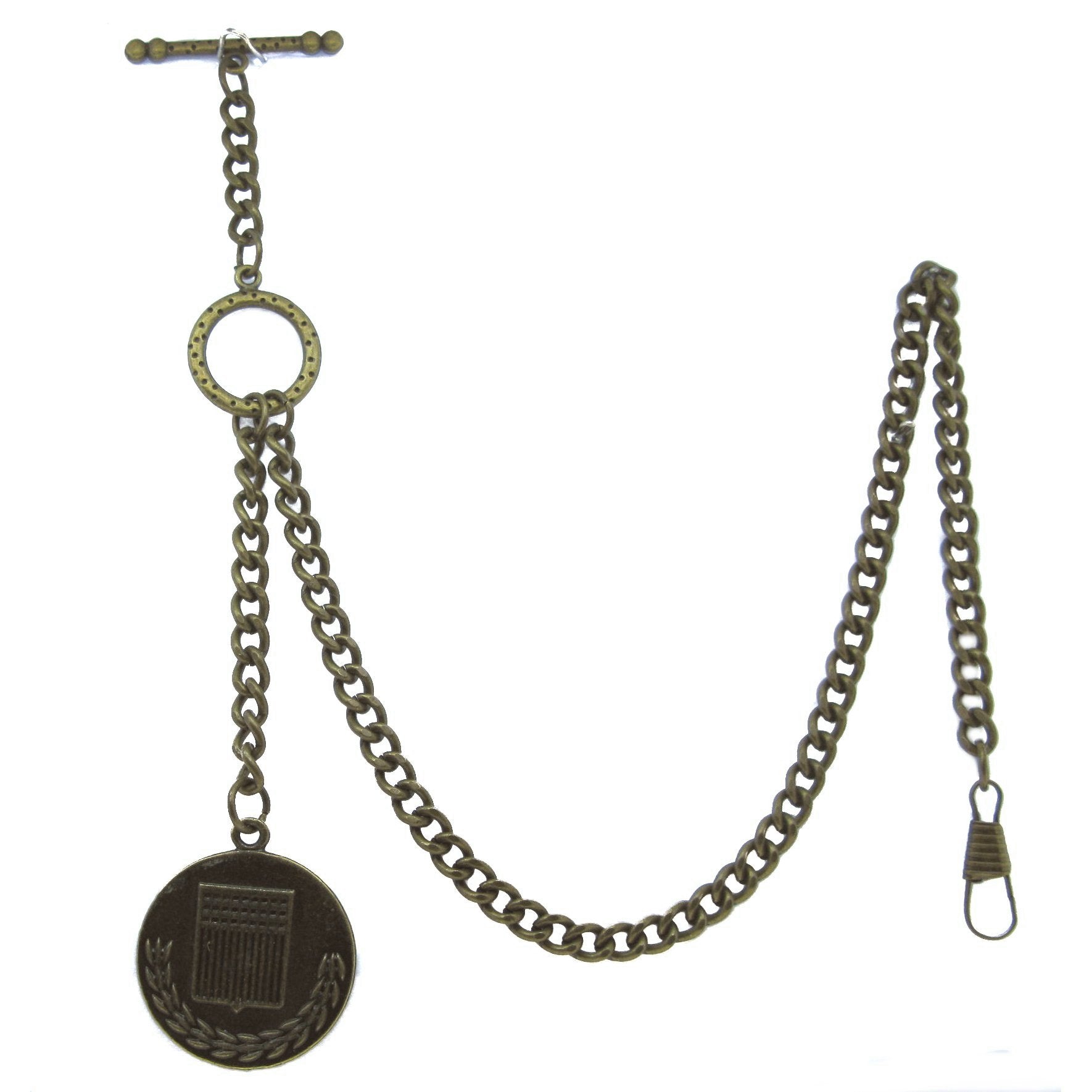 Albert Chain for Men Antique Brass Color with 32 MM Big Size US National Defense Eagle Medal Design Fob T Bar ACT95