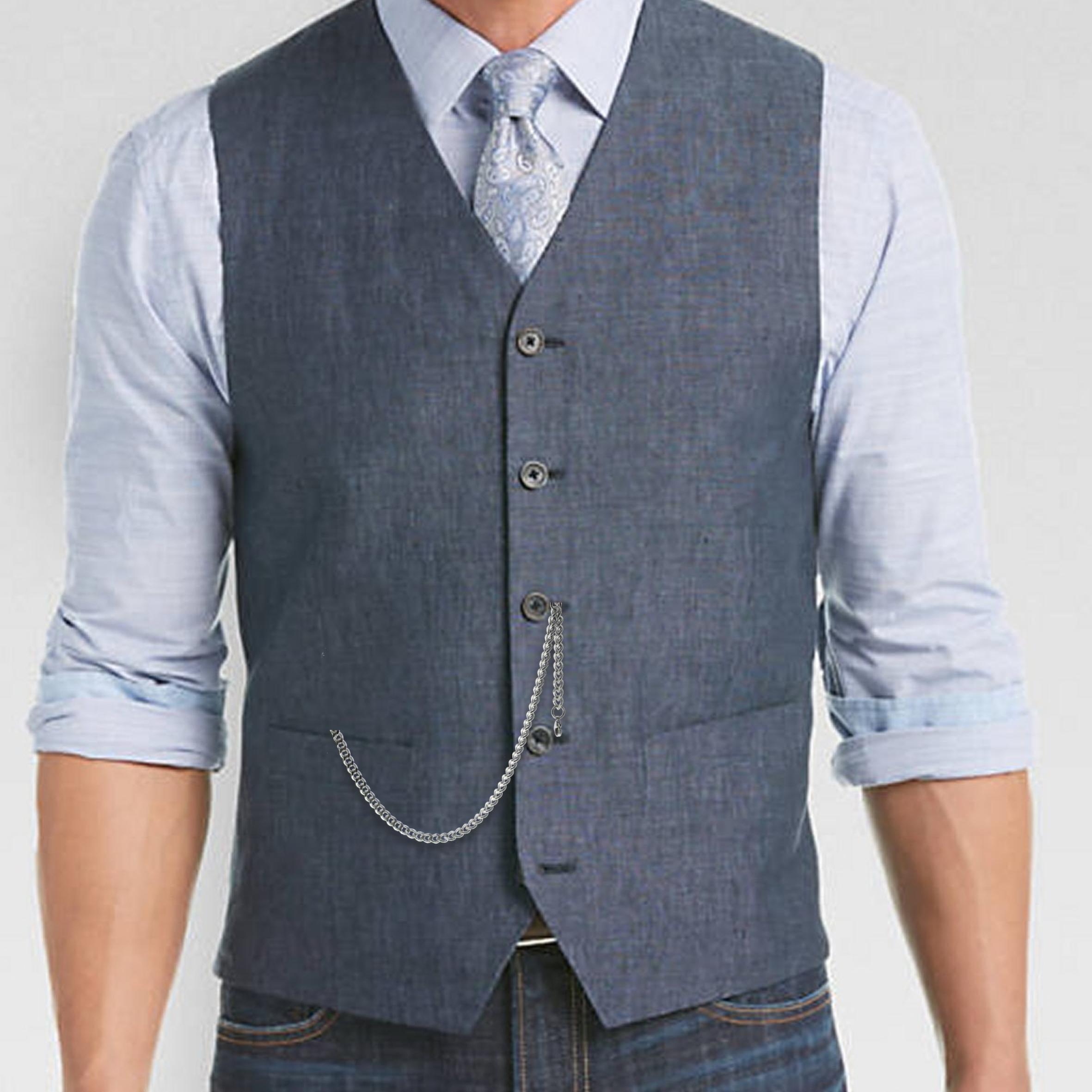 Albert Chain Pocket Watch Chains for Men All Real Stainless Steel with Steel T-Bar and Steel Lobster Clasp ACS01