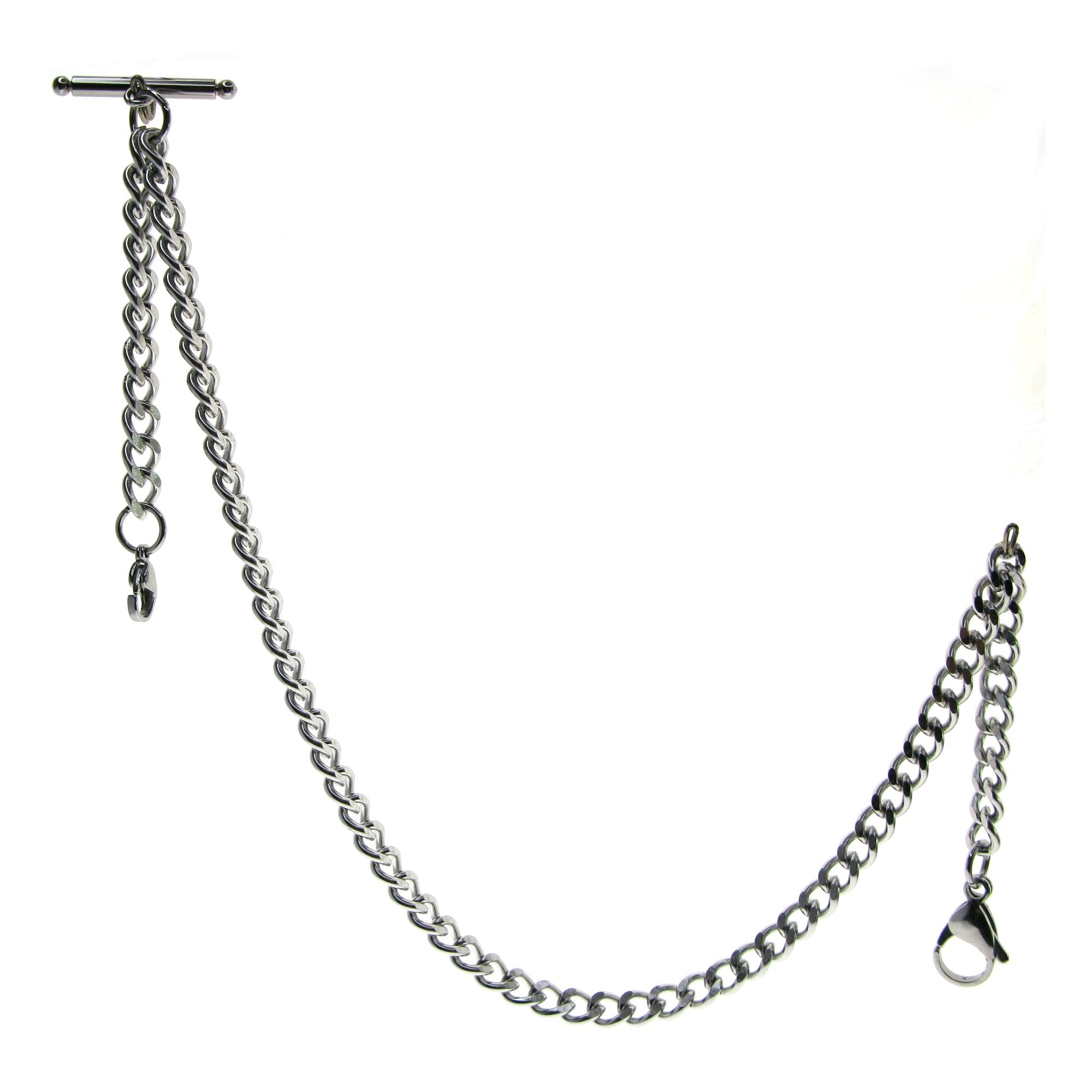 Albert Chain Pocket Watch Chains for Men All Real Stainless Steel with Steel T-Bar and Steel Lobster Clasp ACS01